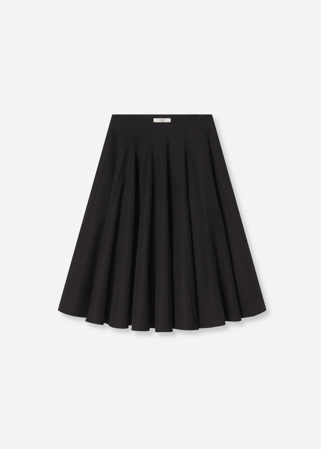 Godet Midi Skirt in Cotton Pique - Black - CO