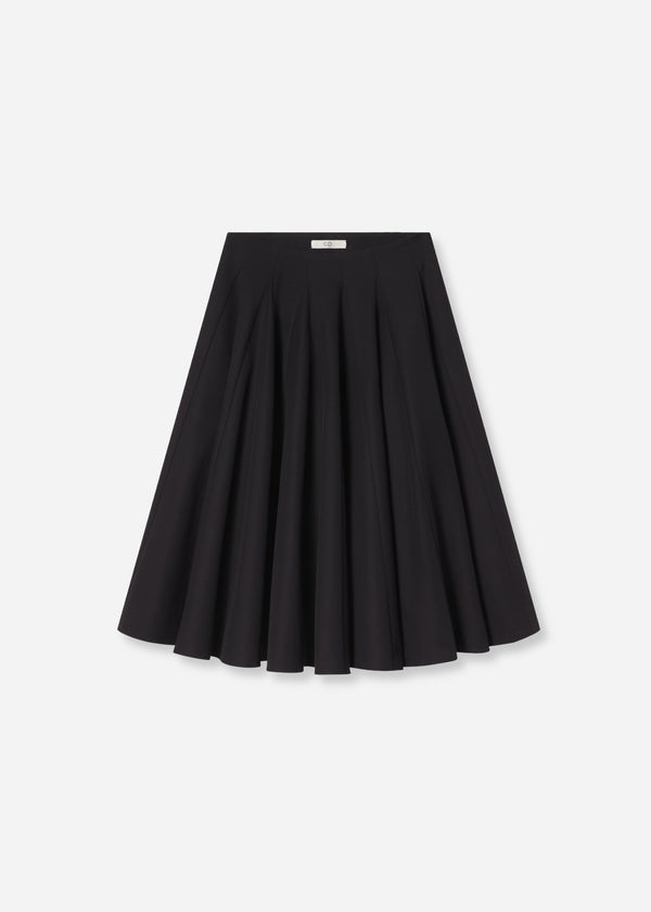 Godet Midi Skirt in Cotton Pique - Black - CO