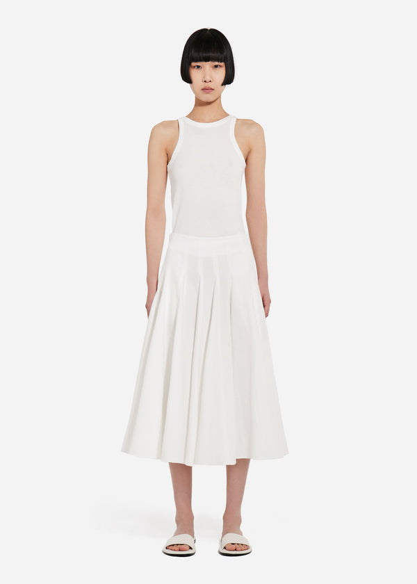 Godet Midi Skirt in Cotton Pique - White - CO