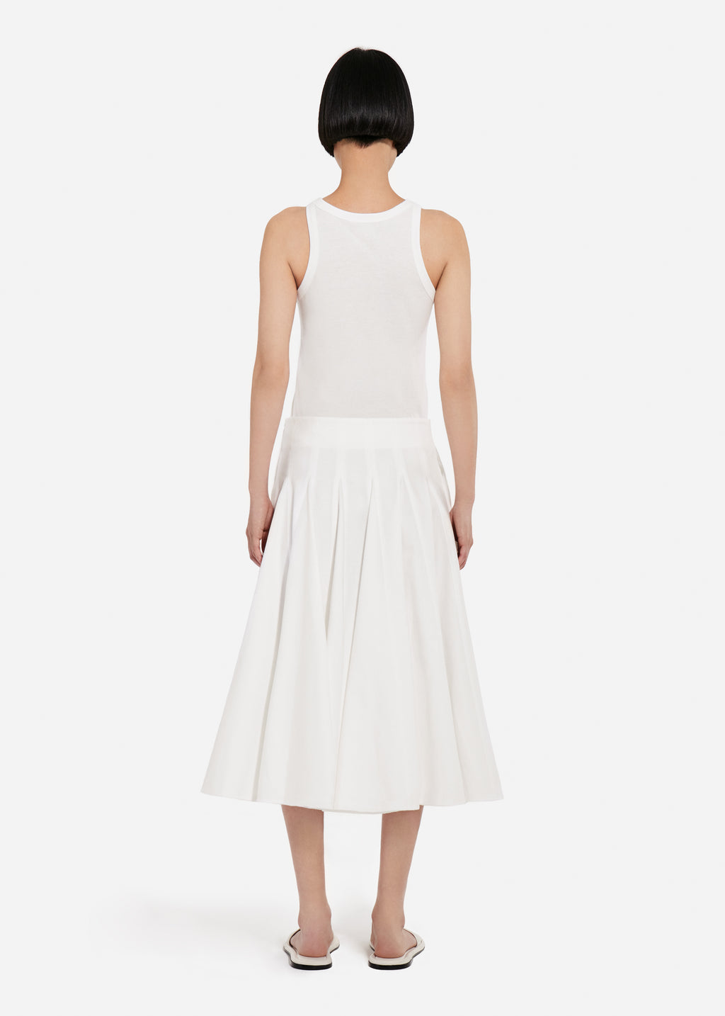 Godet Midi Skirt in Cotton Pique - White - CO