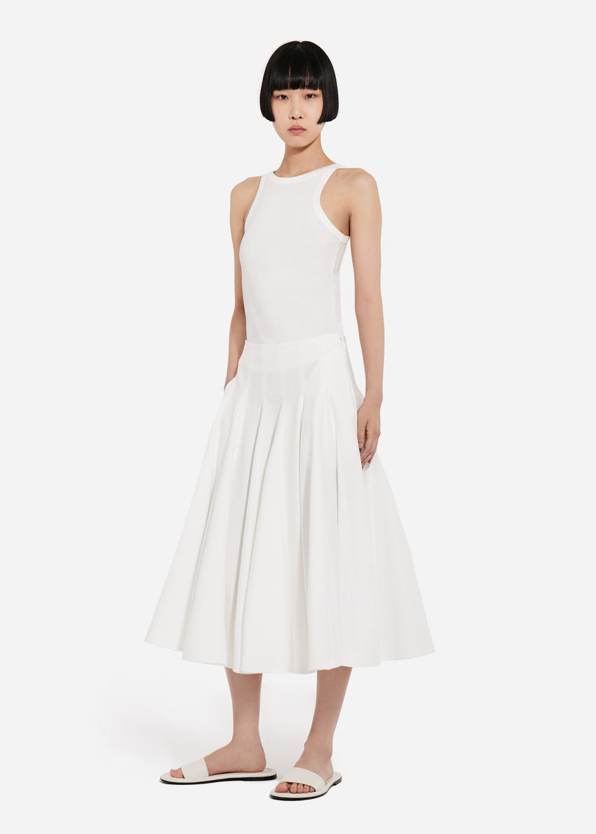 Godet Midi Skirt in Cotton Pique - White | CO