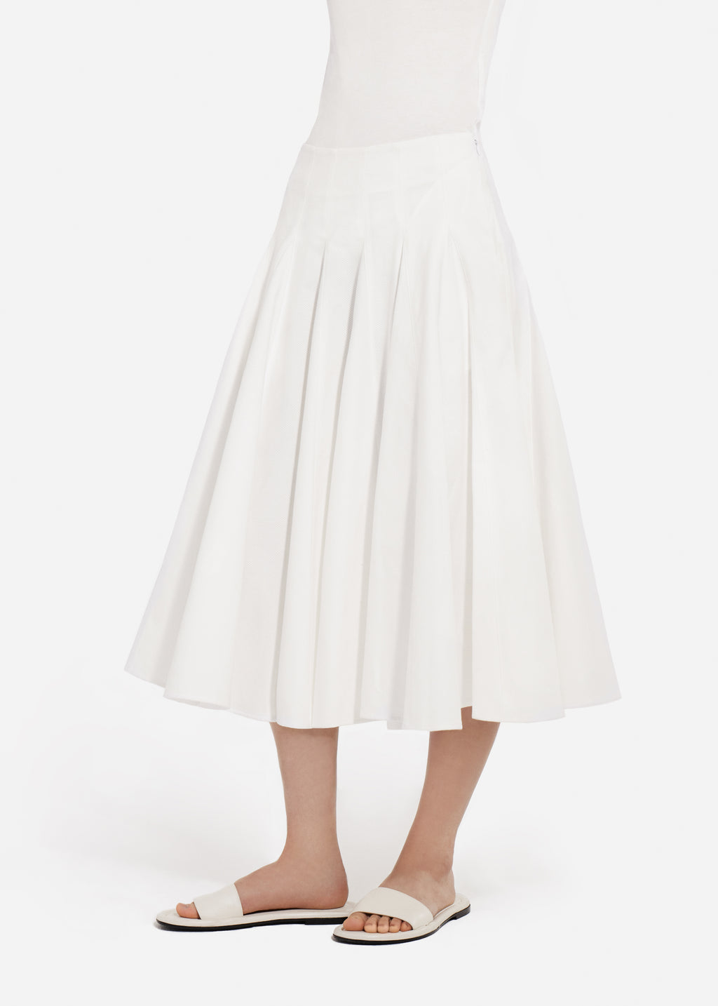Godet Midi Skirt in Cotton Pique - White - CO