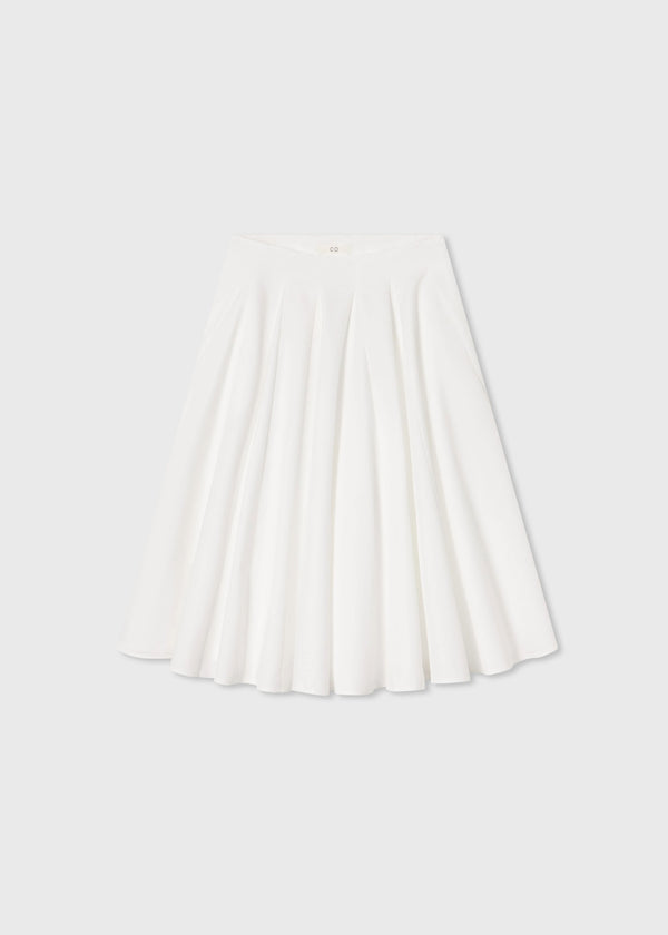 Godet Midi Skirt in Cotton Pique - White - CO