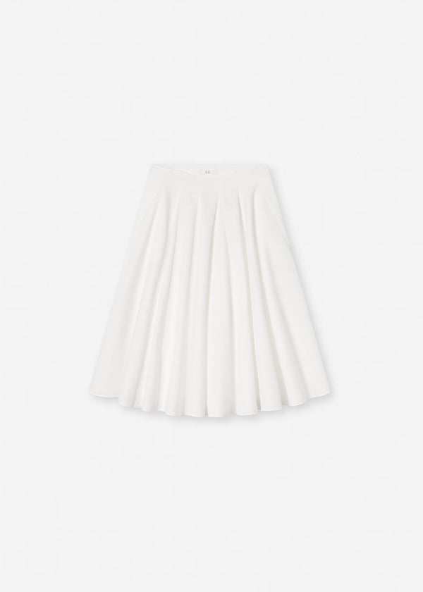 Godet Midi Skirt in Cotton Pique - White - CO
