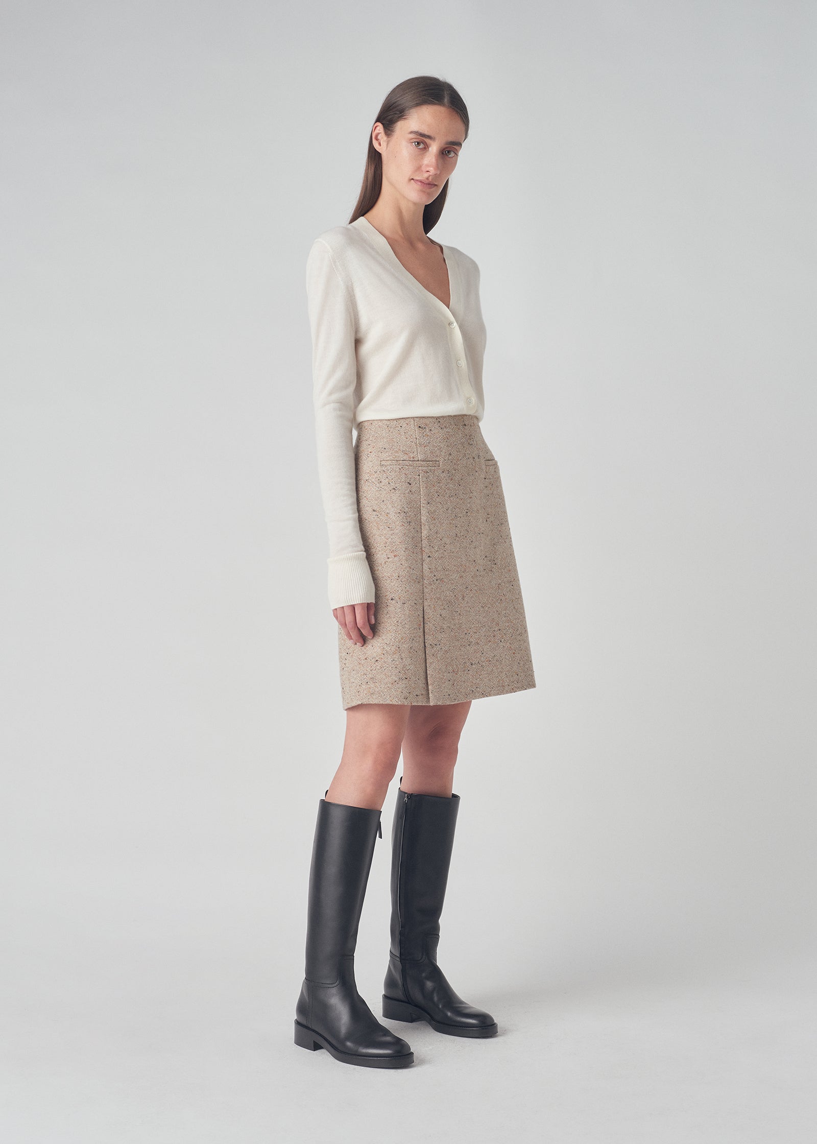 Mini Skirt in Speckled Wool Suiting - Brown Multi - CO Collections