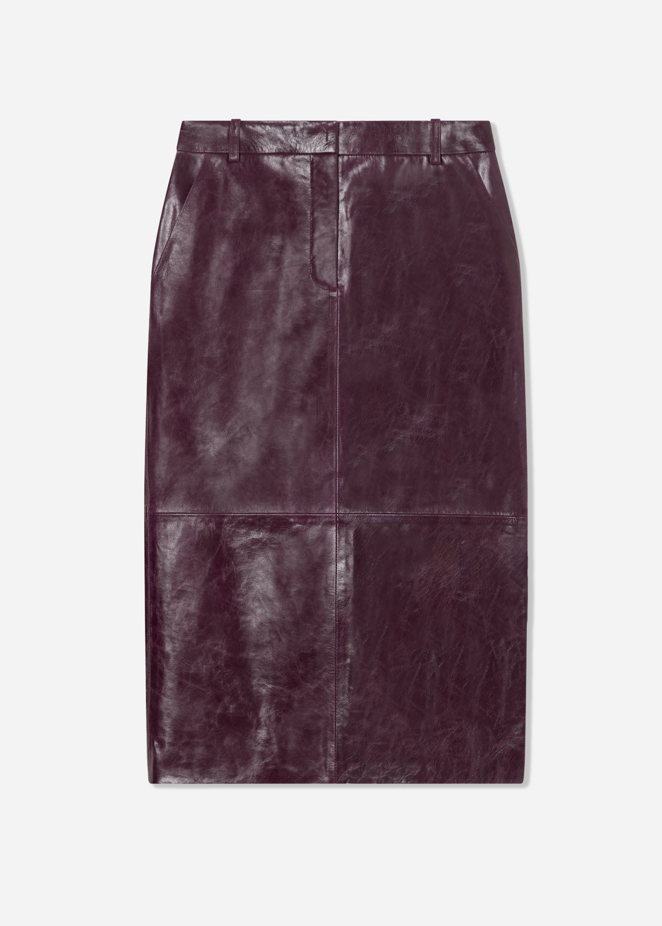 Leather Tailored Pencil Skirt - Aubergine