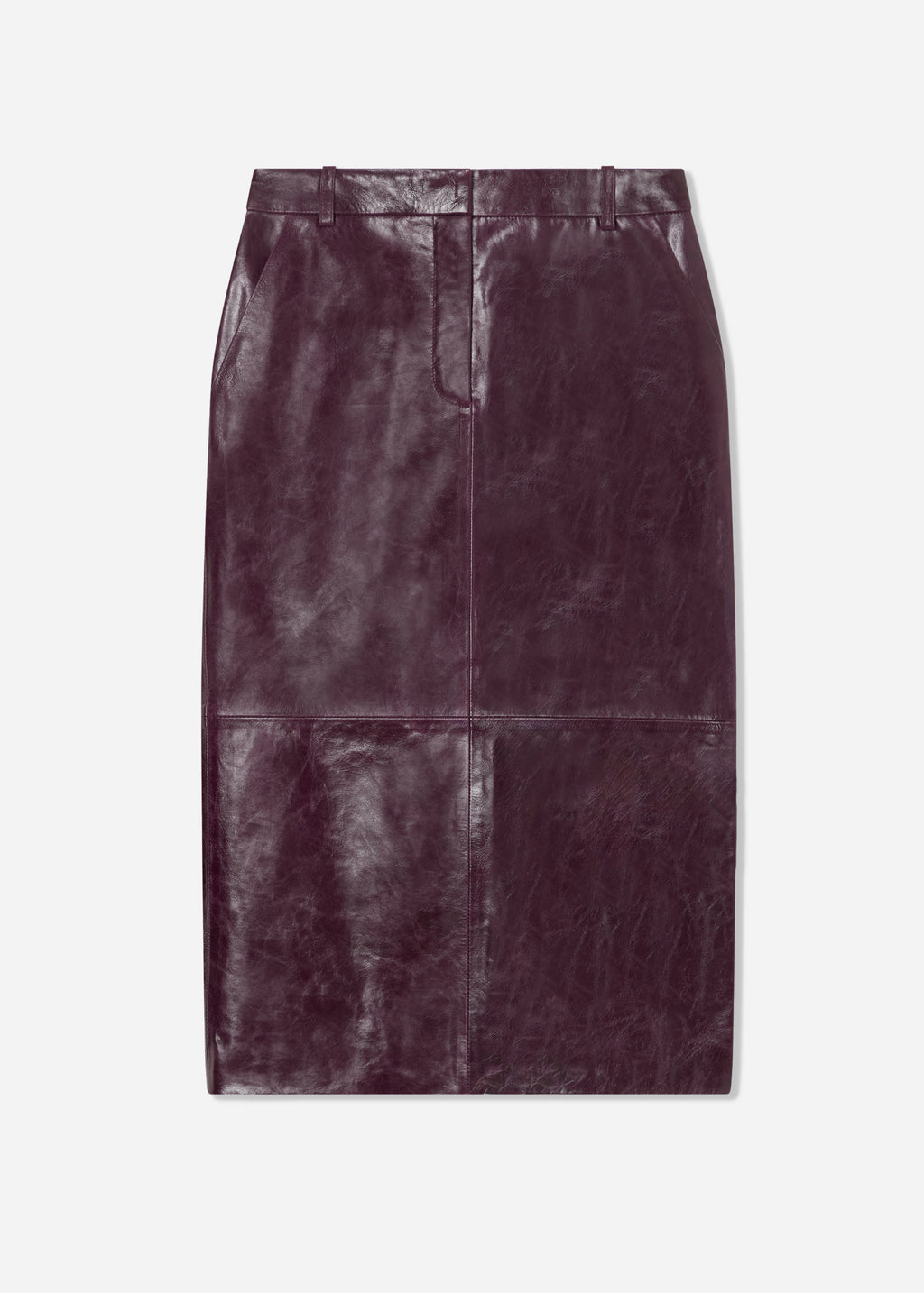 Leather Tailored Pencil Skirt - Aubergine - CO