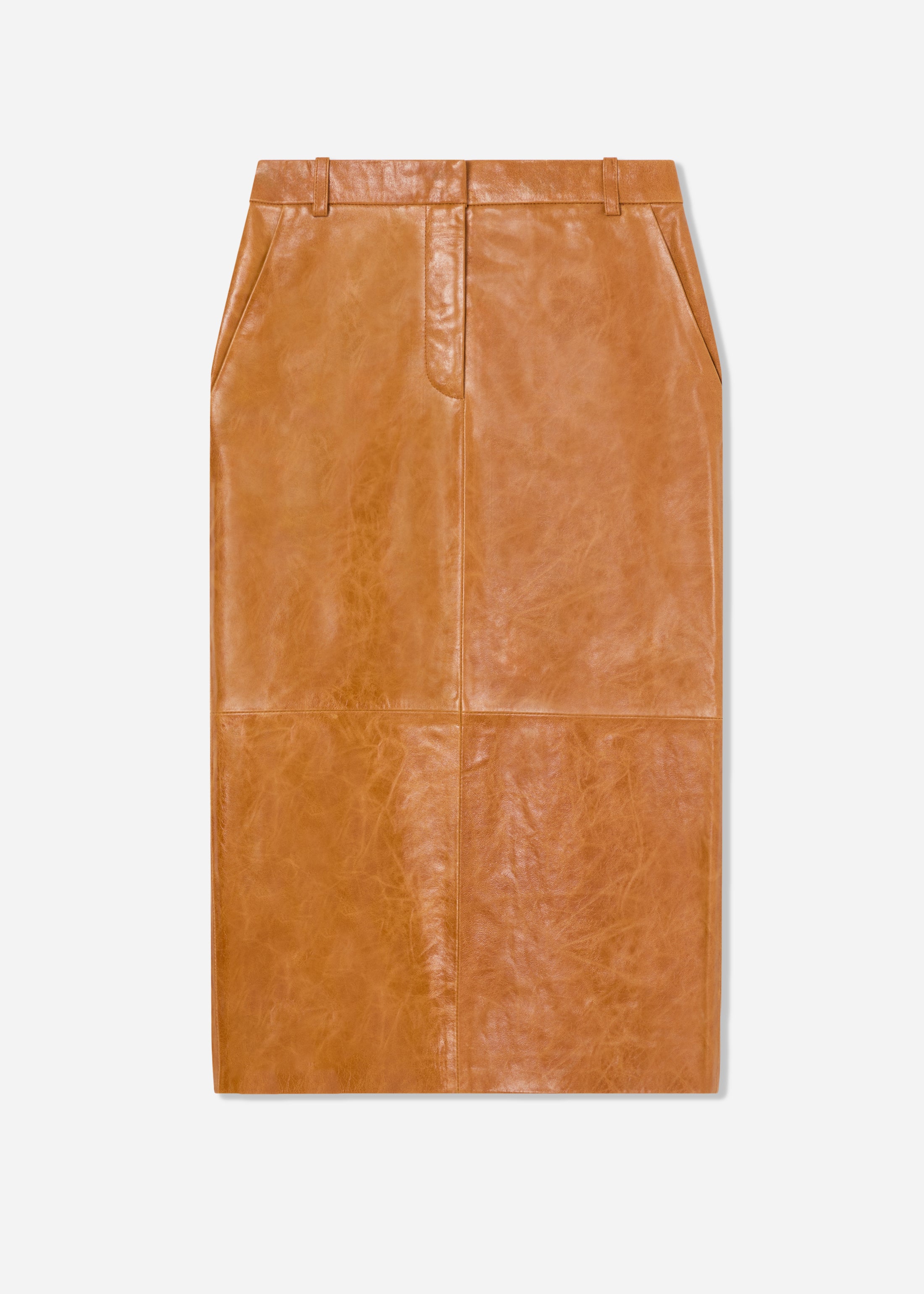 Leather Tailored Pencil Skirt - Cognac