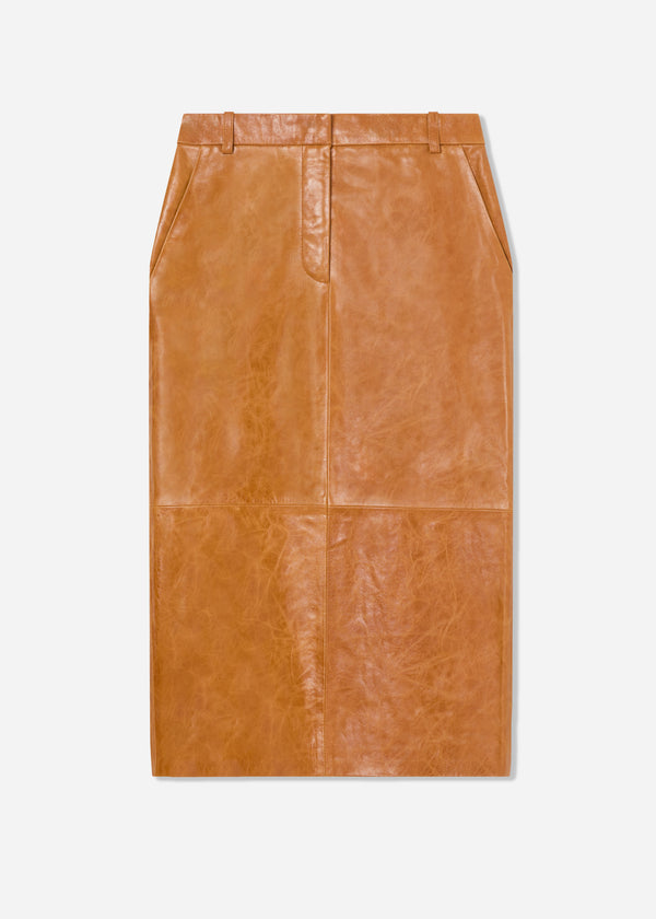 Leather Tailored Pencil Skirt - Cognac - CO