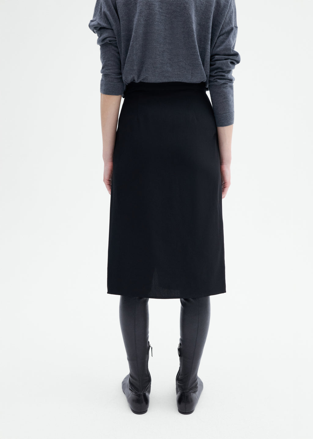 Slim Midi Skirt in Viscose Wool - Black - CO