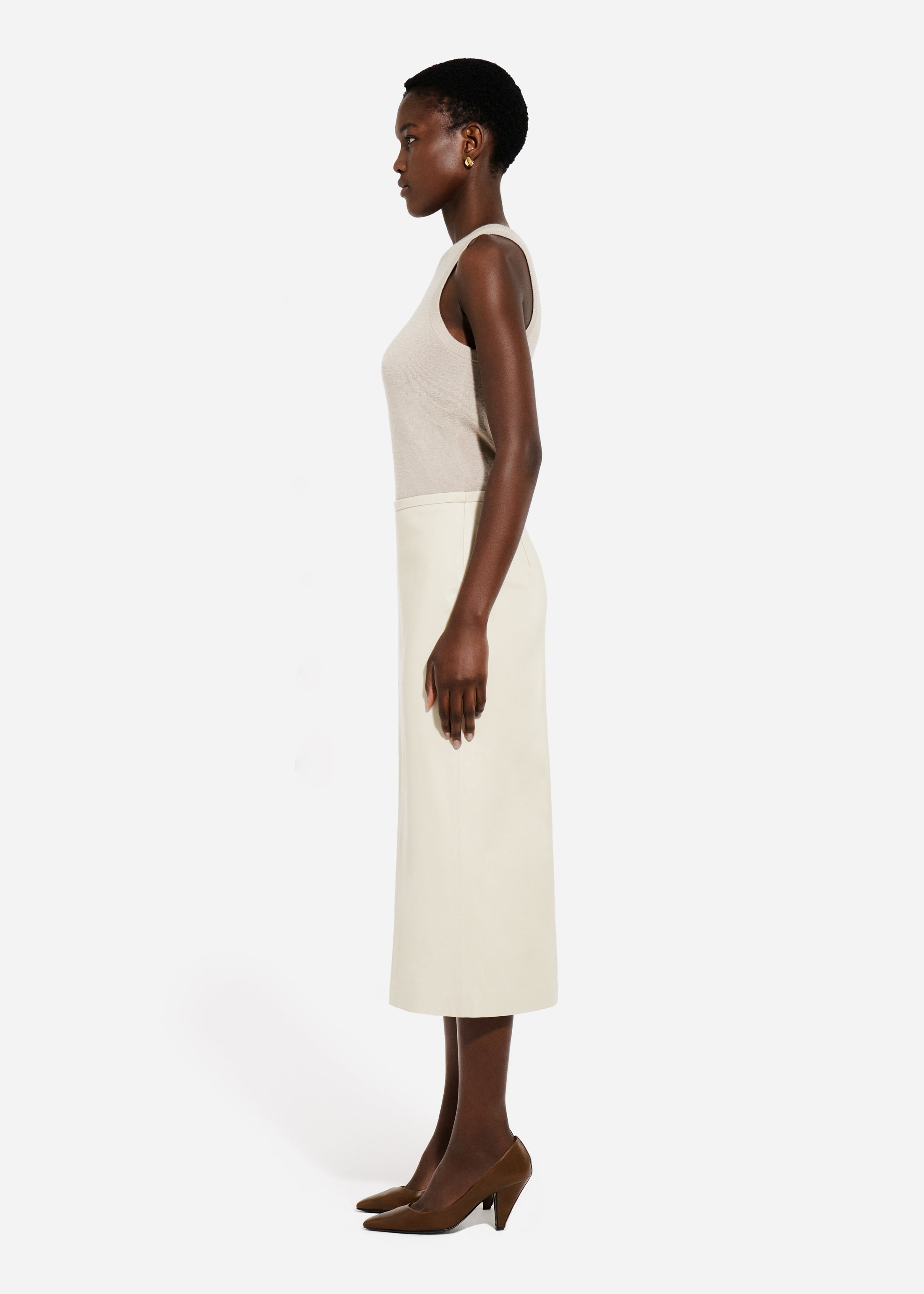 Pencil Skirt in Leather - Pearl