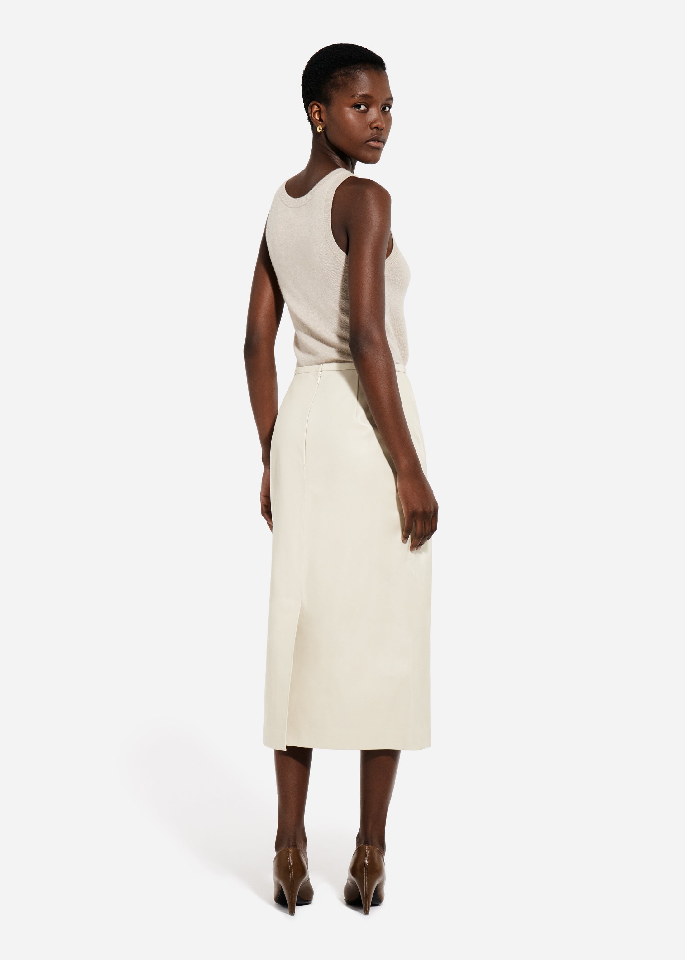 Pencil Skirt in Leather - Pearl