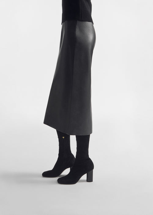 Midi Pencil Skirt in Leather - Black, image 4 of 5