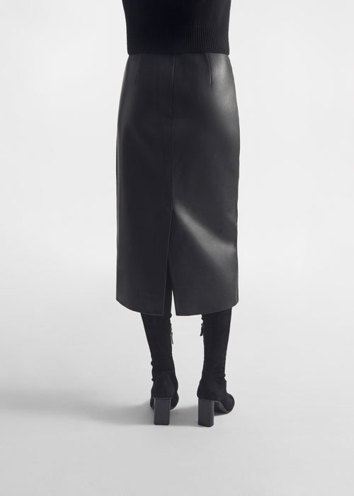 Midi Pencil Skirt in Leather - Black, image 2 of 5