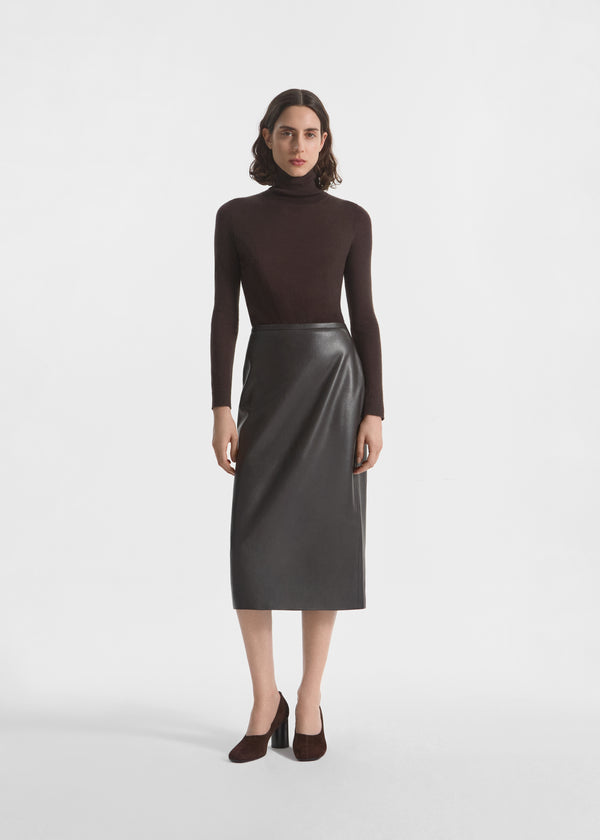 Midi Pencil Skirt in Leather - Chocolate - CO