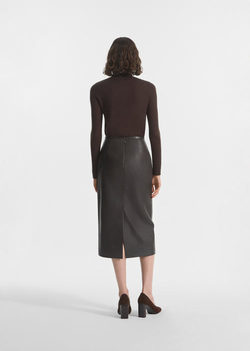 Midi Pencil Skirt in Leather - Chocolate, image 3 of 4