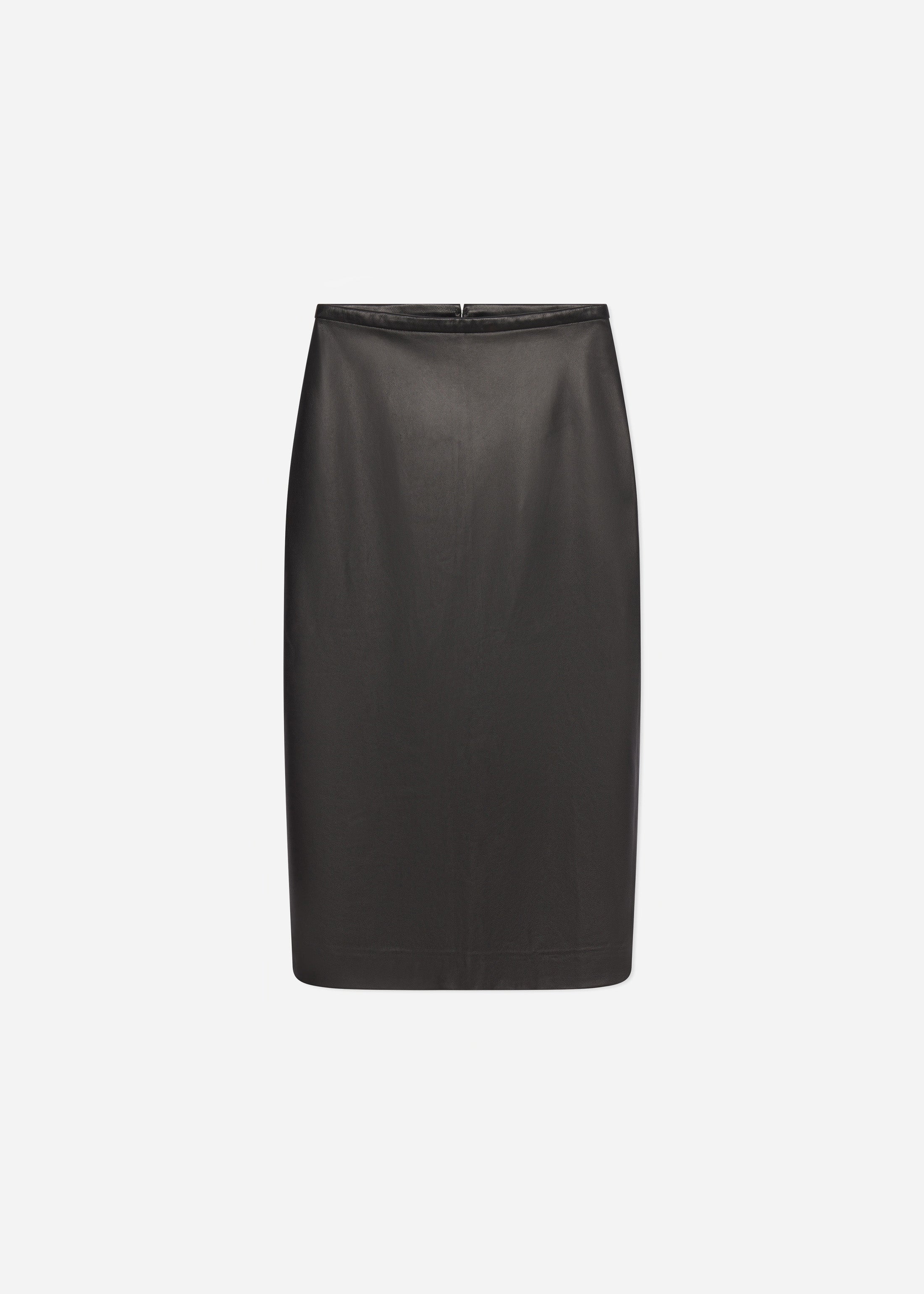 Midi Pencil Skirt in Leather - Black