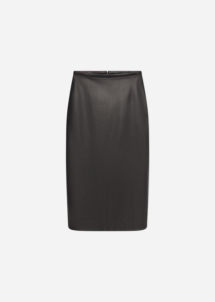 Midi Pencil Skirt in Leather - Chocolate, image 4 of 4