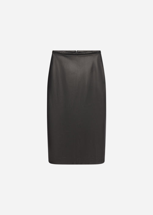 Midi Pencil Skirt in Leather - Chocolate, image 4 of 4