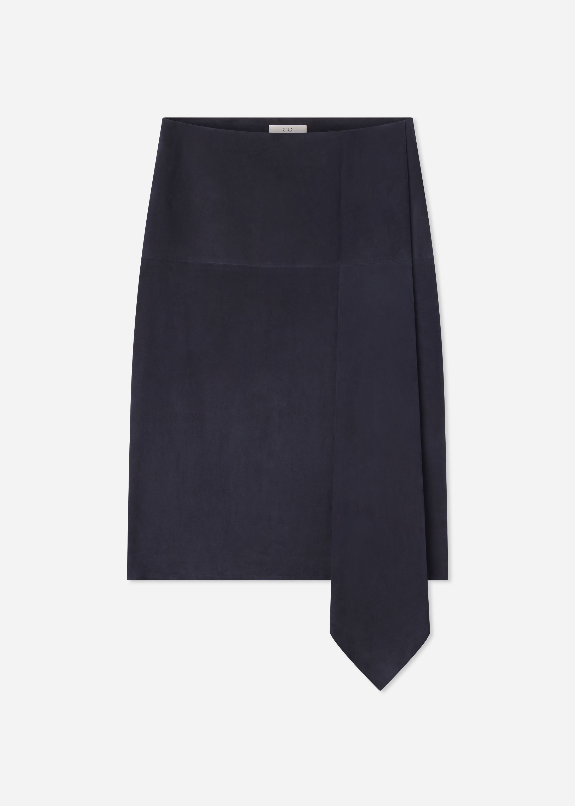 Scarf Pleat Skirt in Suede - Navy