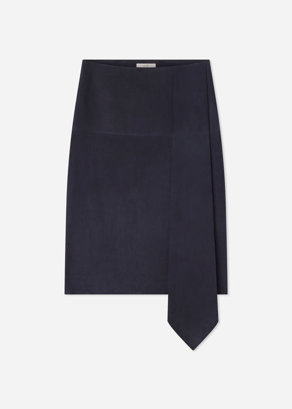 Scarf Pleat Skirt in Suede - Navy - CO