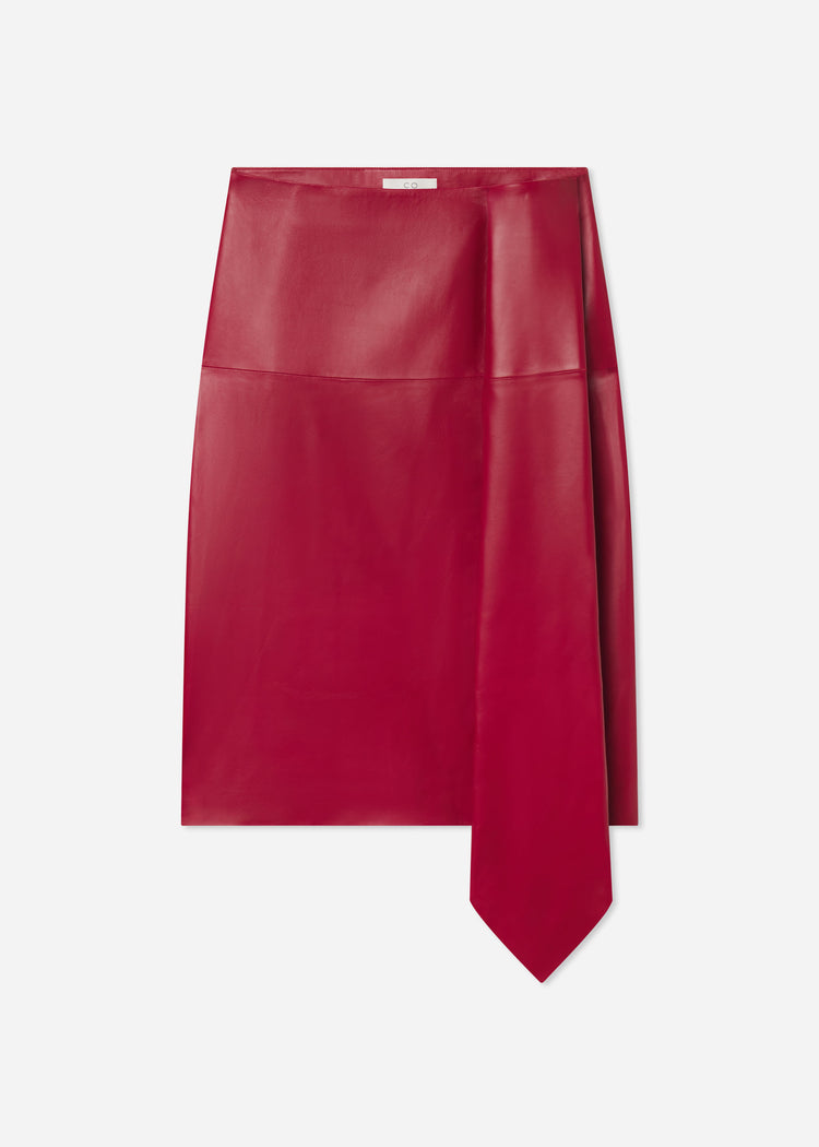 Scarf Pleat Skirt in Leather - Cherry, image 4 of 4