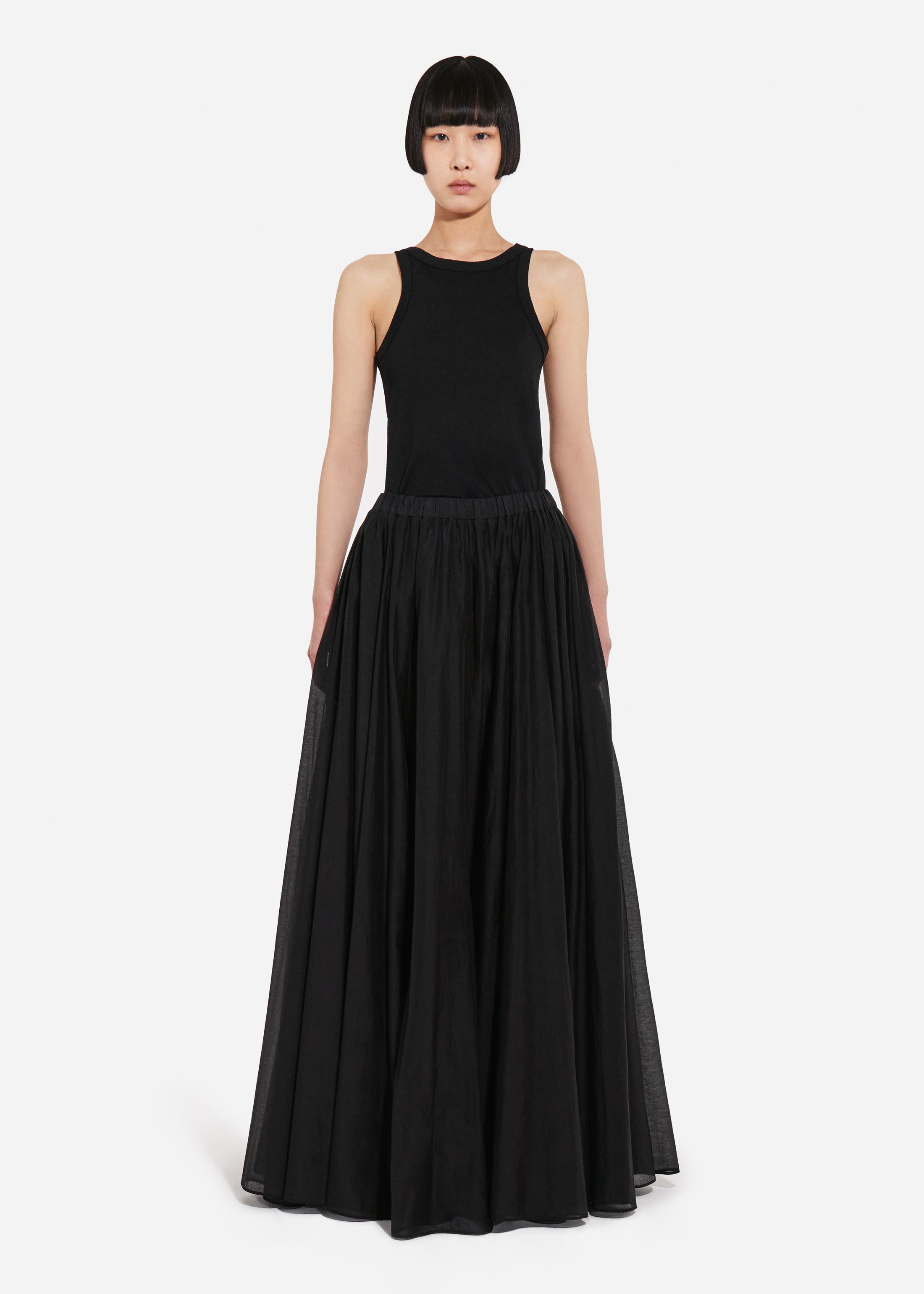 Crinoline Double Layer Skirt in Cotton Silk Voile - Black