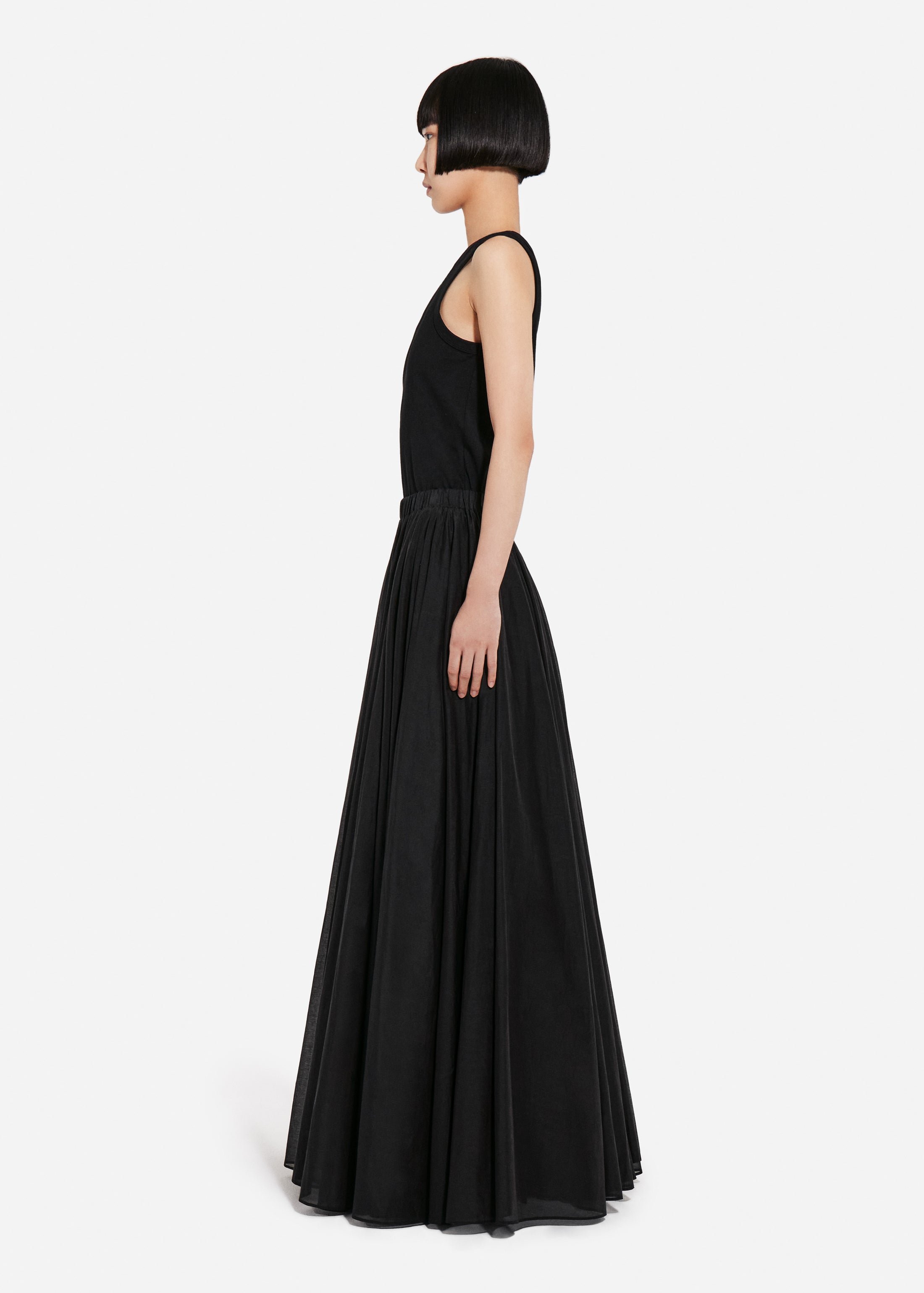 Crinoline Double Layer Skirt in Cotton Silk Voile - Black