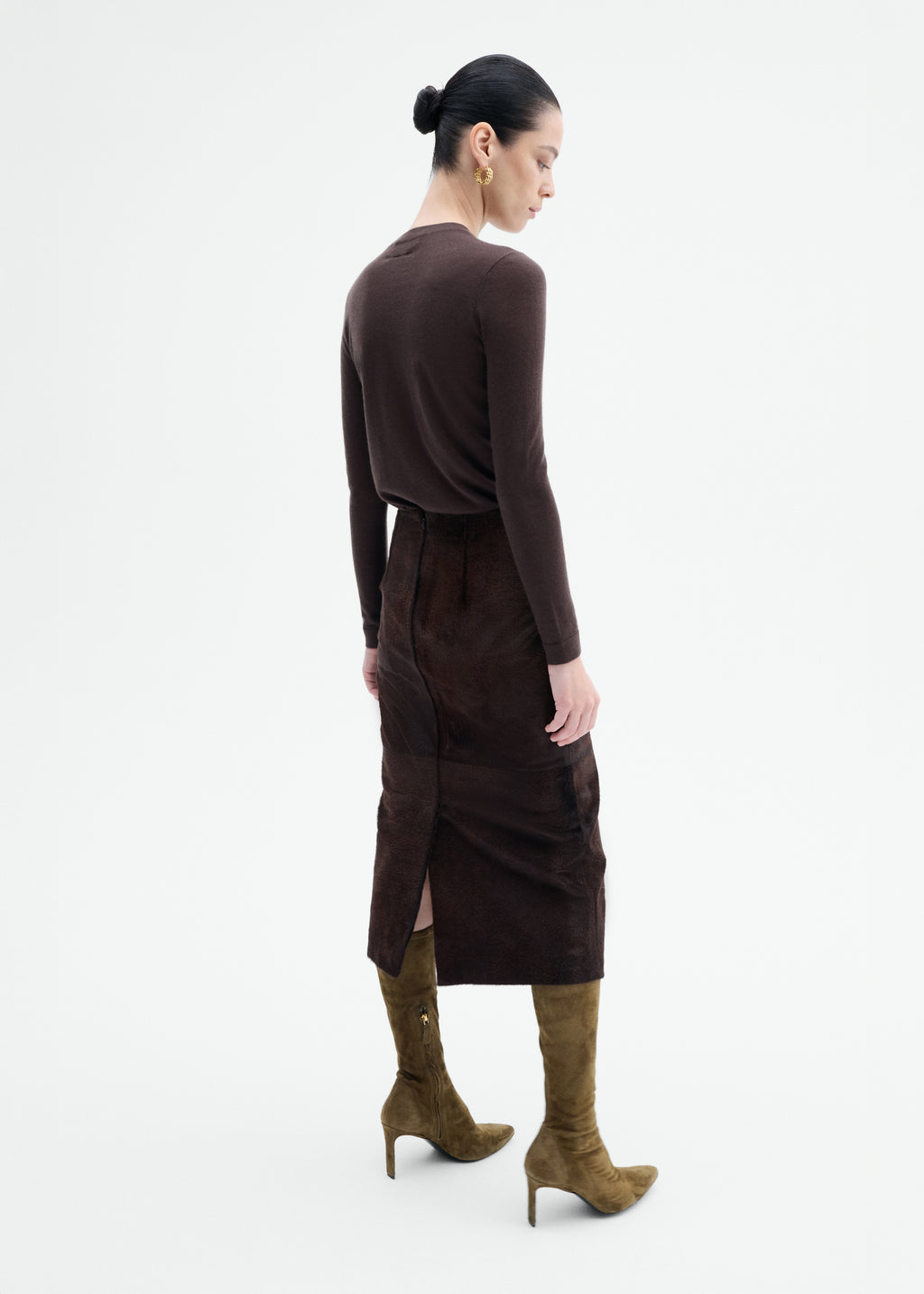 Pencil Skirt in Calf Hair - Chocolate - CO