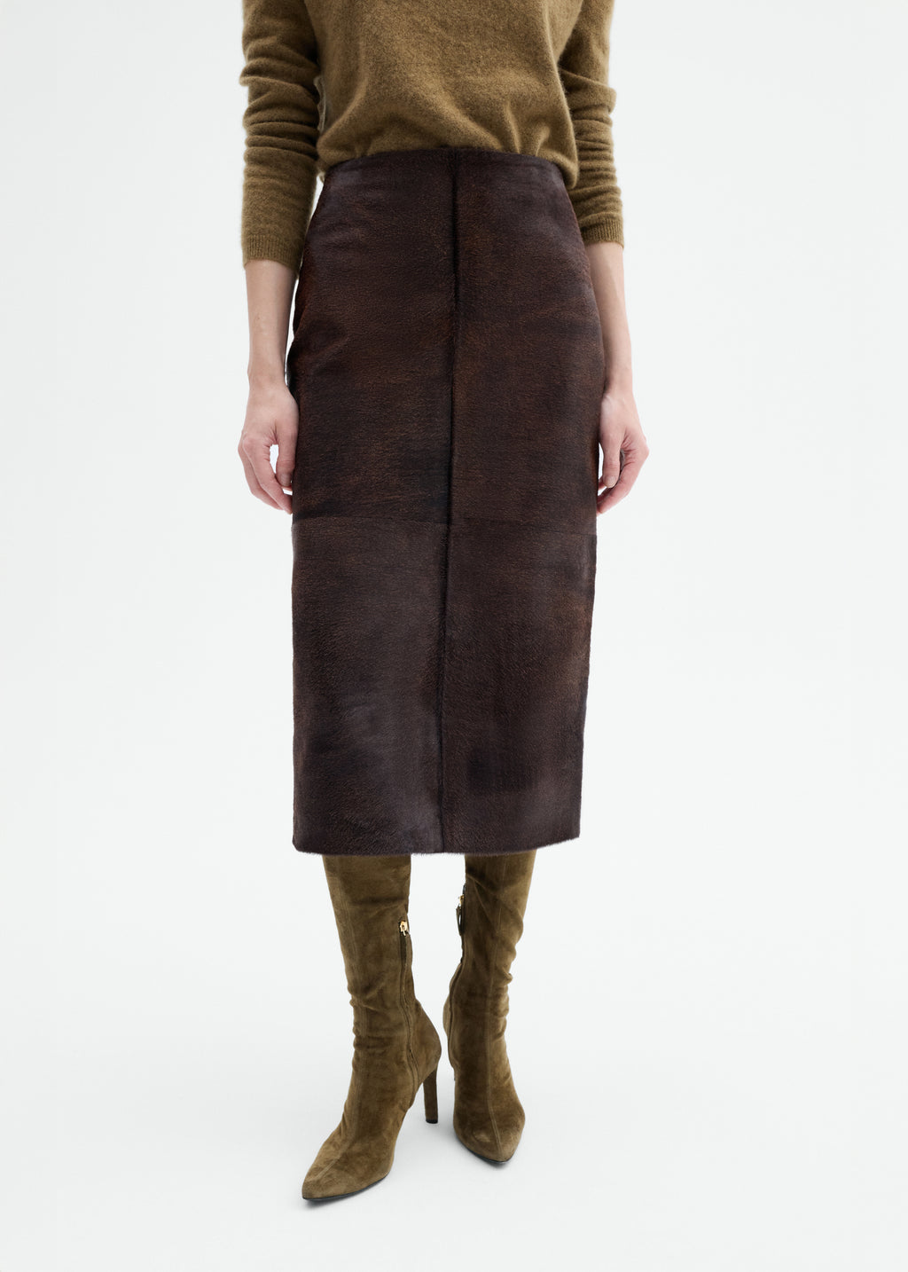 Pencil Skirt in Calf Hair - Chocolate - CO