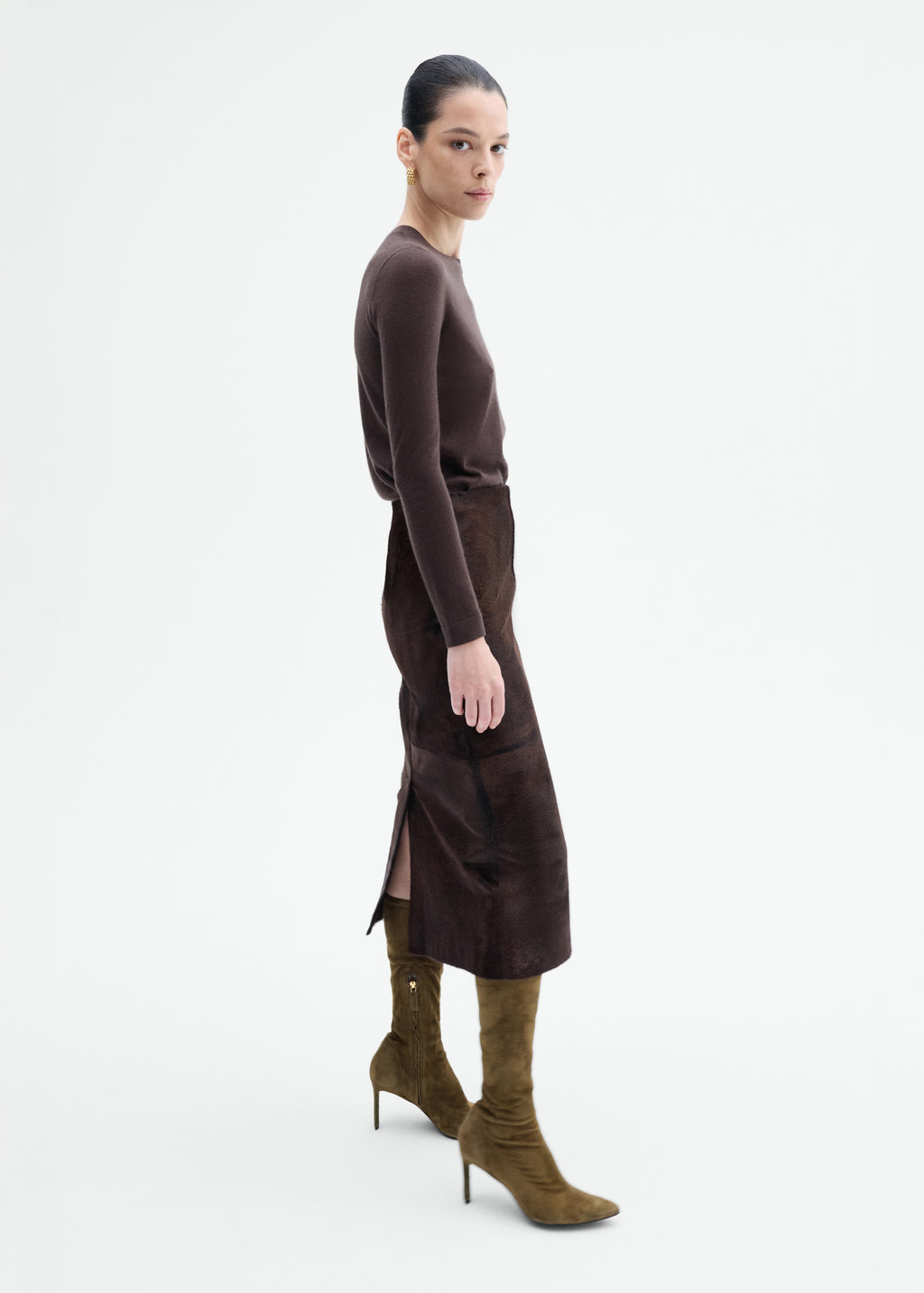 Pencil Skirt in Calf Hair - Chocolate - CO