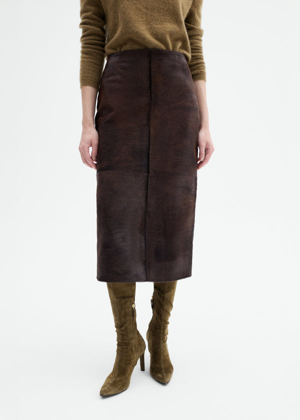 Pencil Skirt in Calf Hair - Chocolate - CO