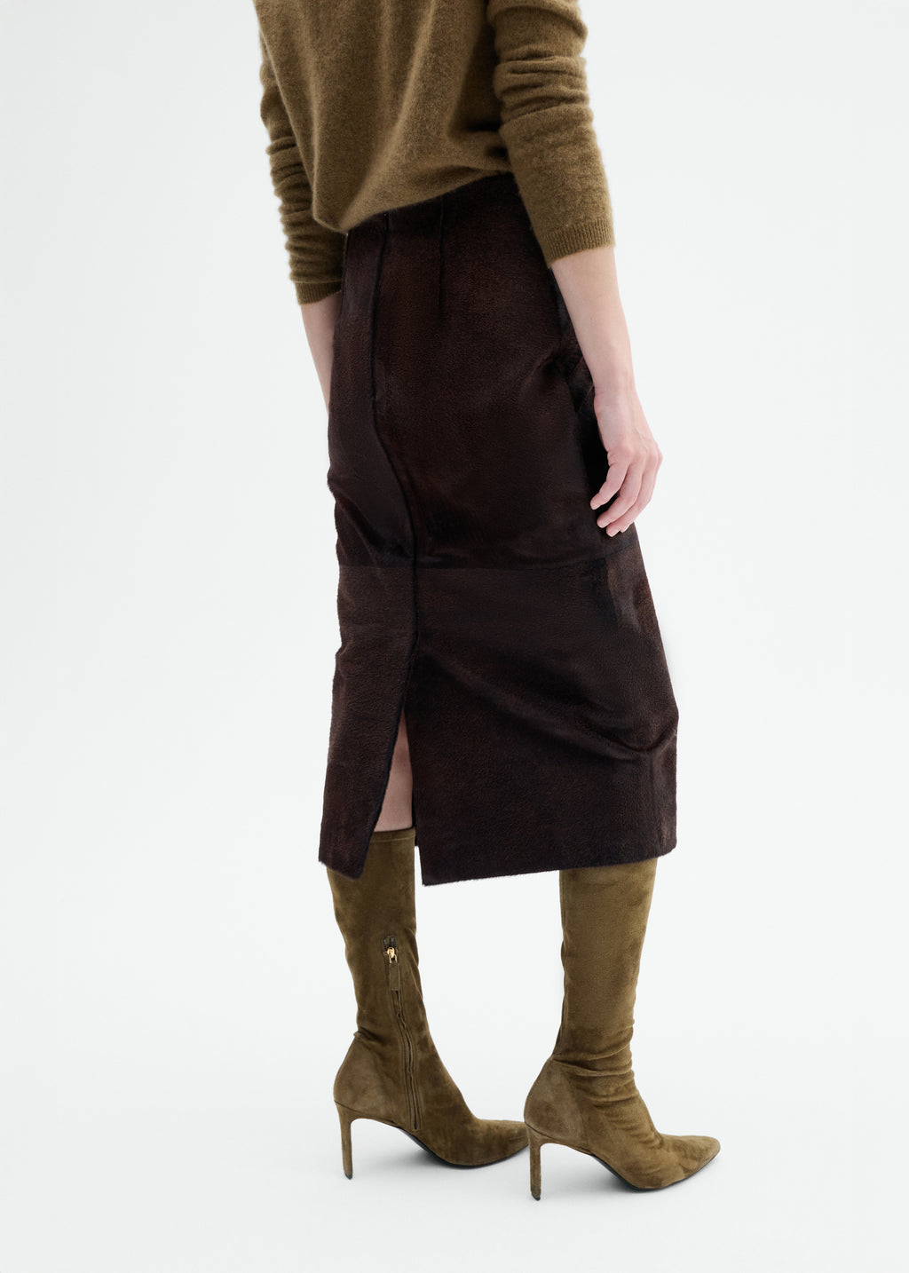 Pencil Skirt in Calf Hair - Chocolate - CO