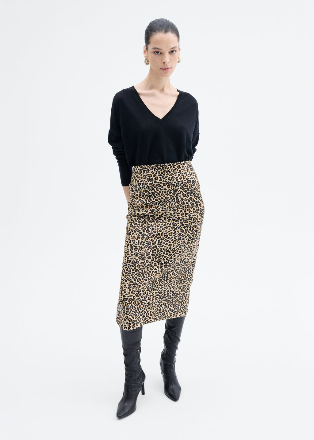Leather Leopard Skirt in Calf Hair - Leopard - CO