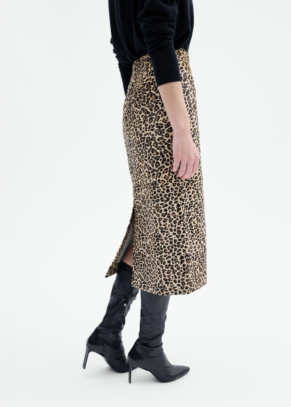 Pointed Stretch Leather Heel Boot in Black, image 3 of 4