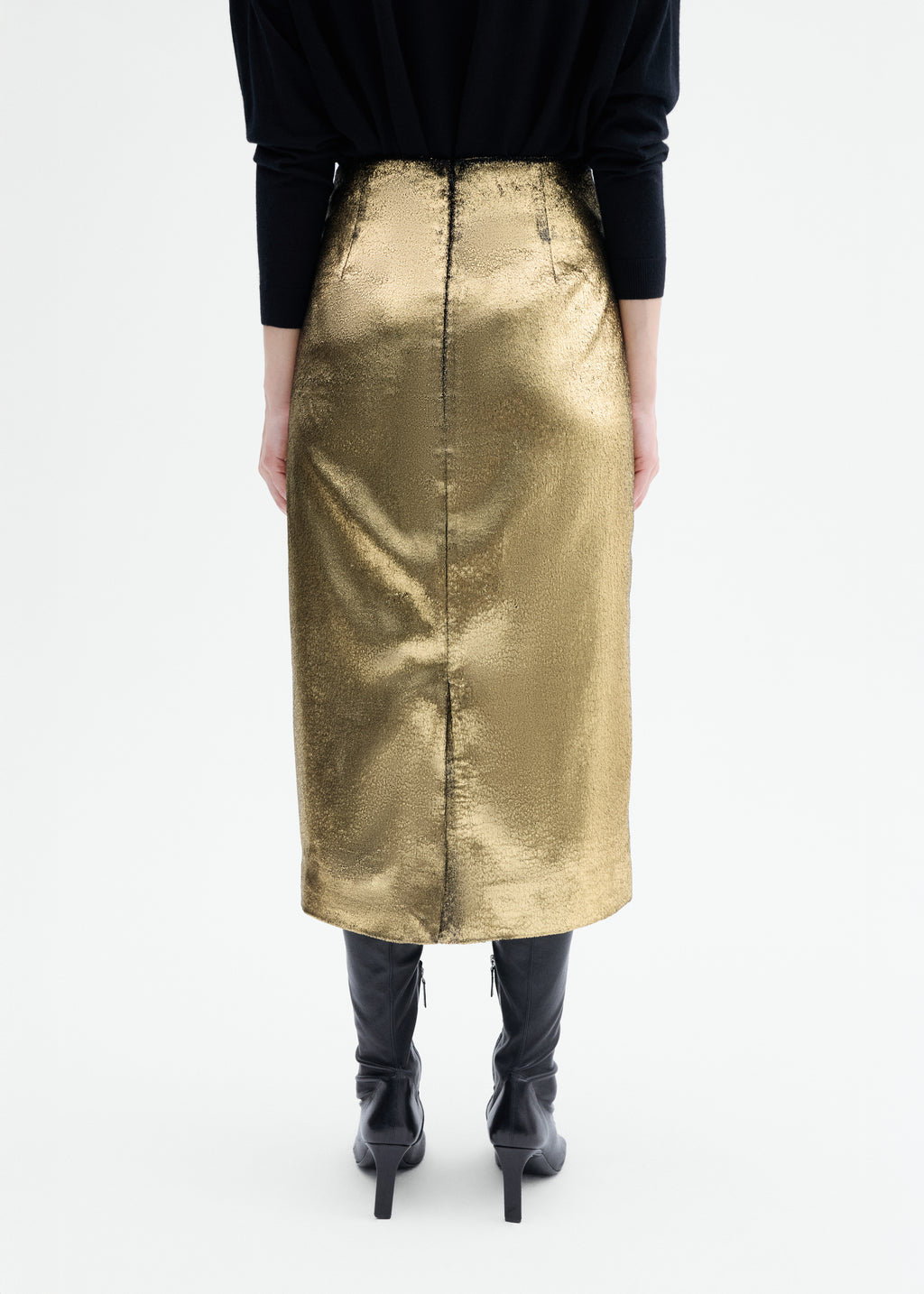 Foil Velvet Midi Pencil Skirt  - Gold - CO