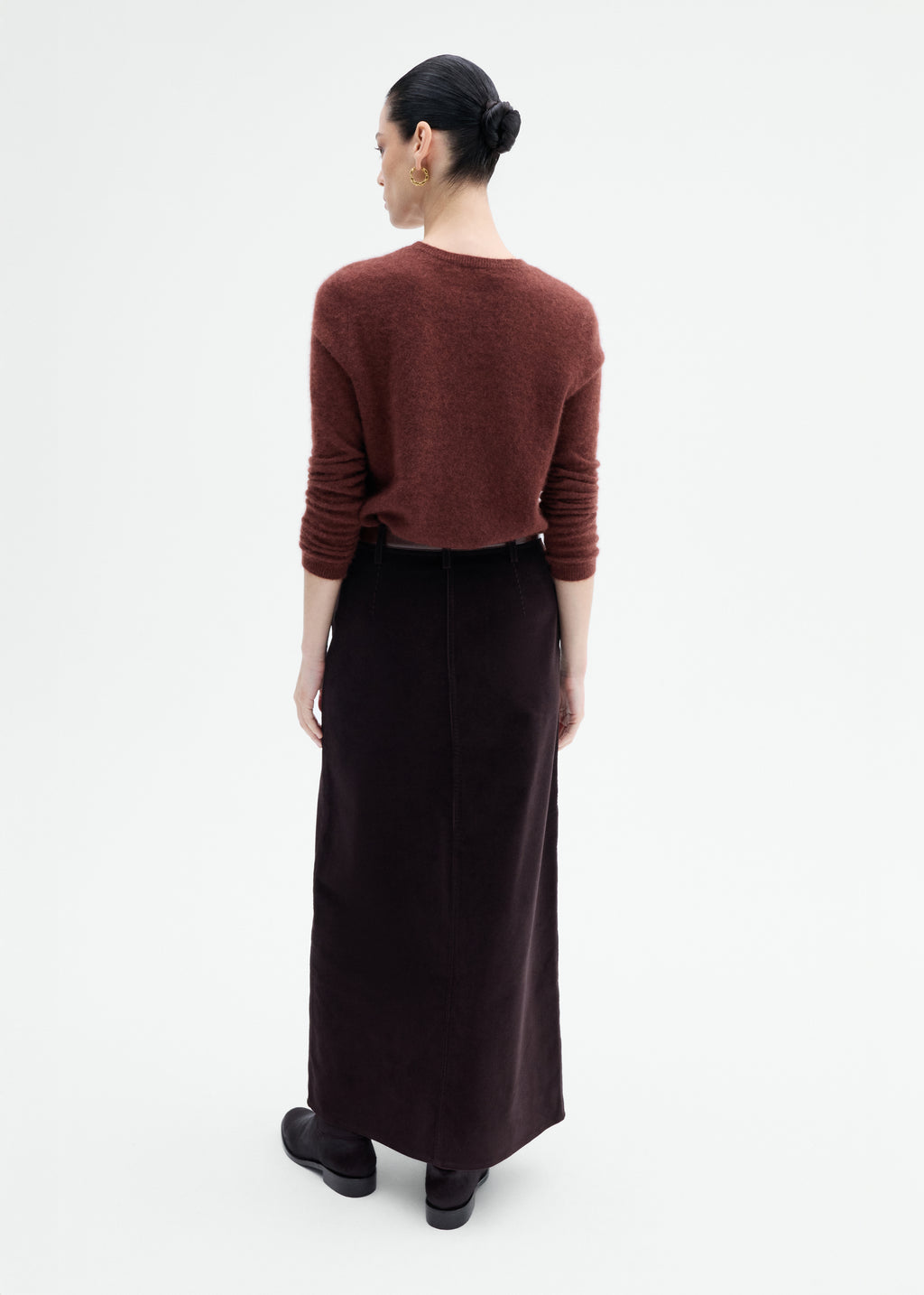 Corduroy Long Pencil Skirt - Chocolate - CO