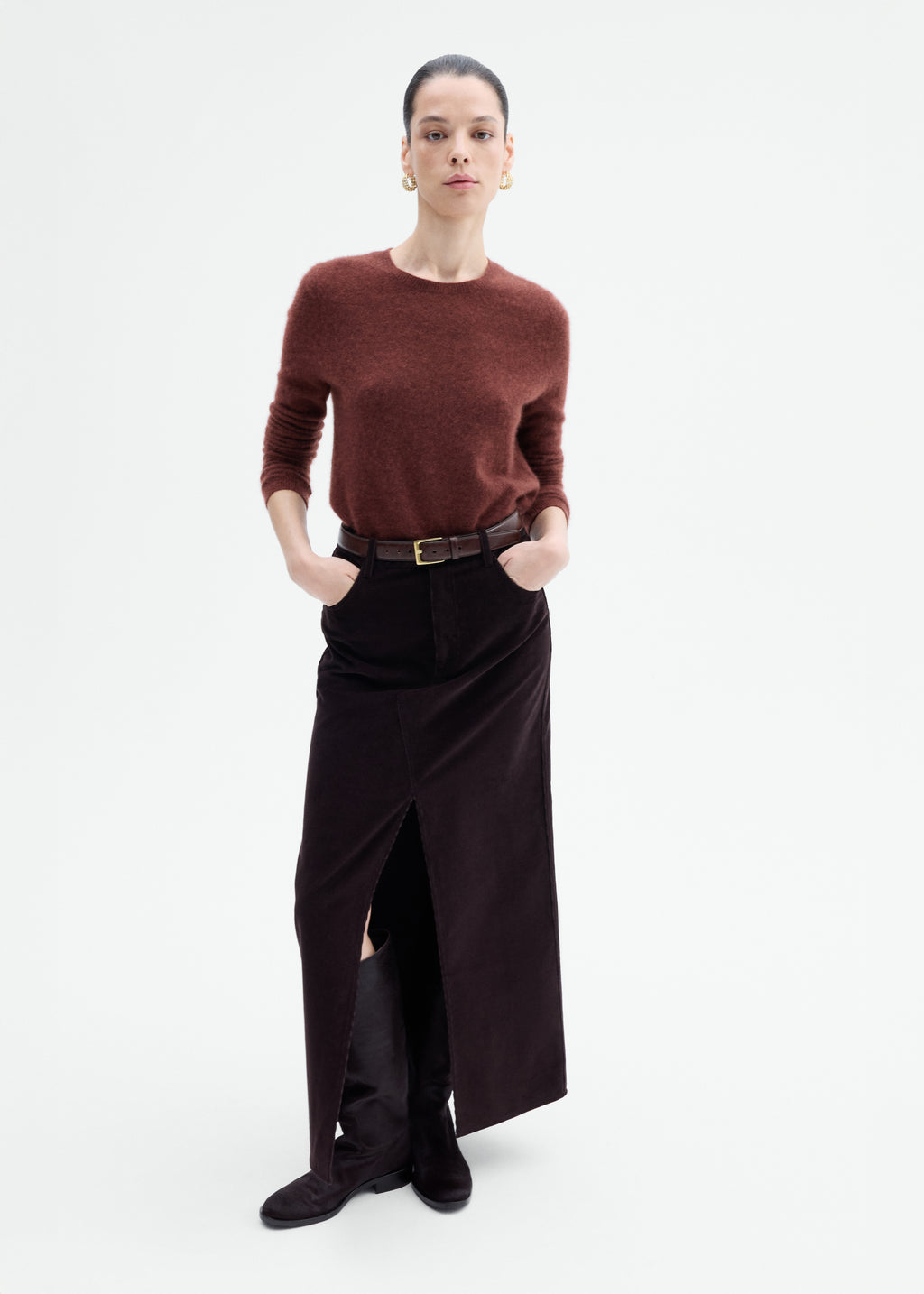 Long Sleeve Crew Sweater in Cashmere Silk - Brick - CO