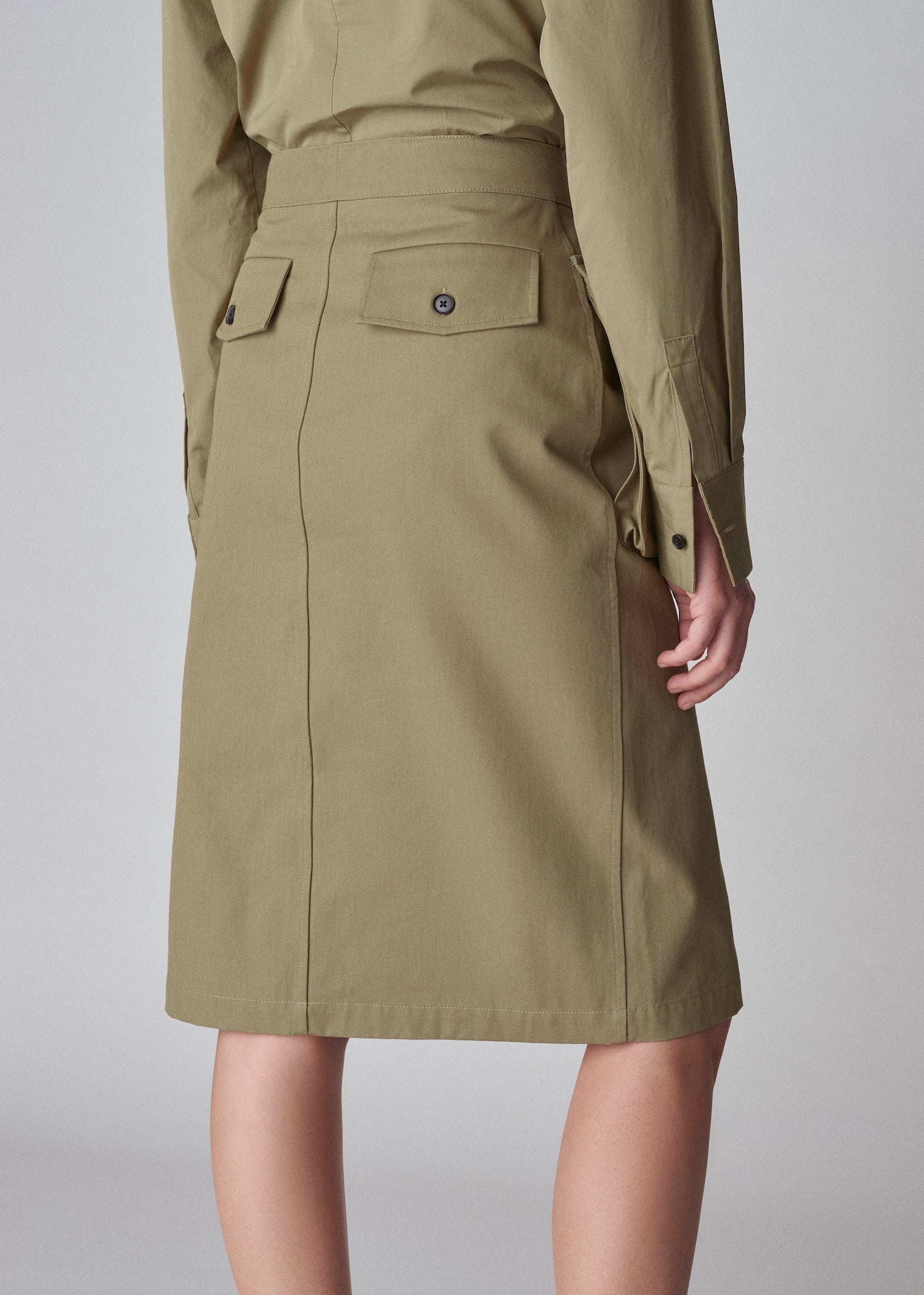 Cargo Pencil Skirt in Cotton Canvas - Sage - CO Collections