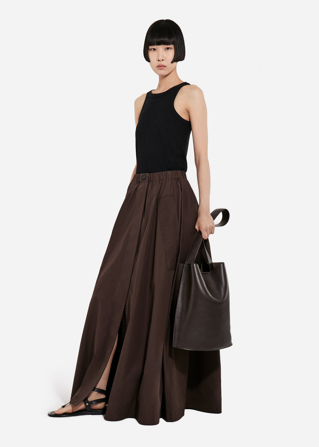 Parachute Skirt in Cotton Poplin - Chocolate - CO