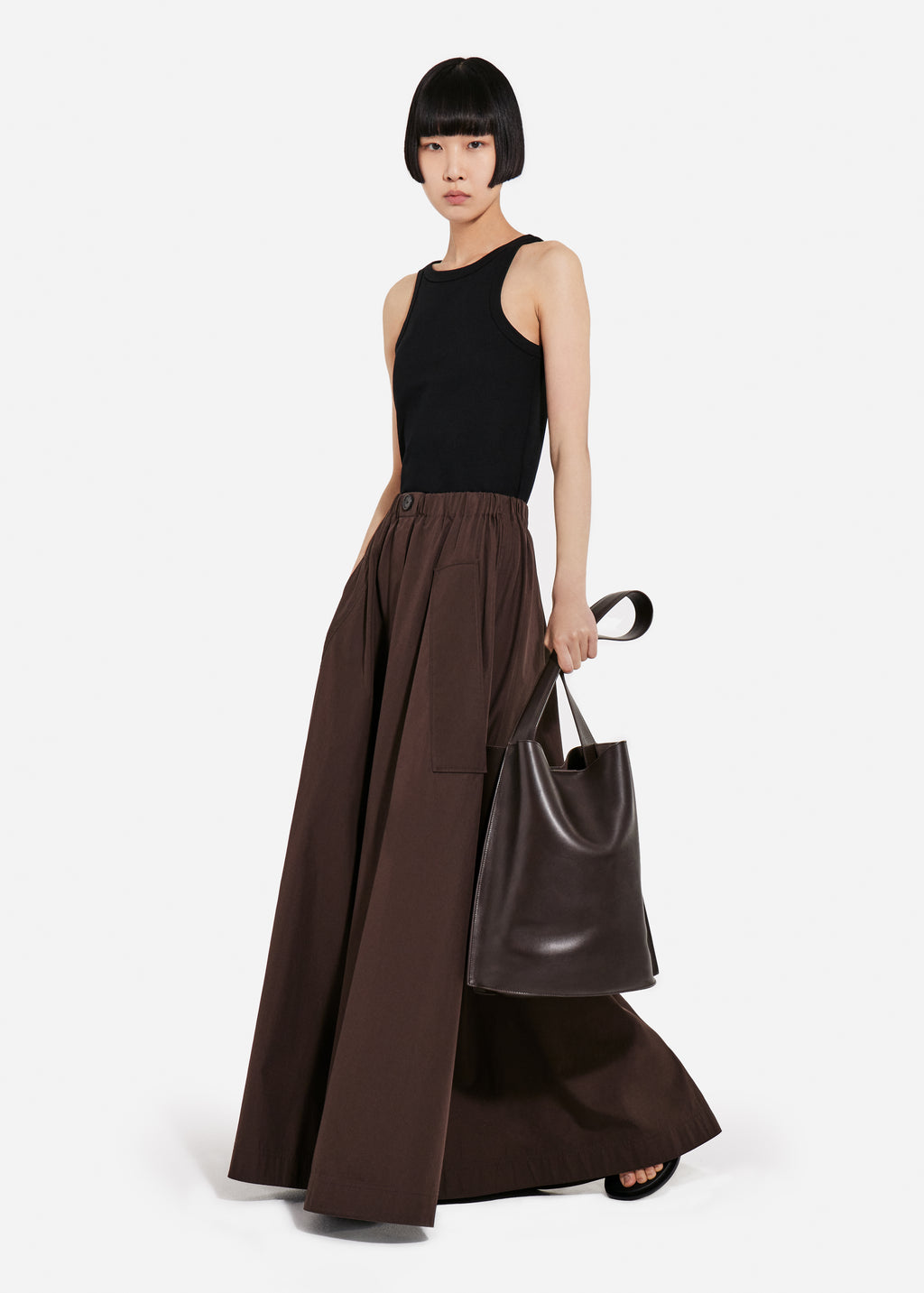 Parachute Skirt in Cotton Poplin - Chocolate - CO