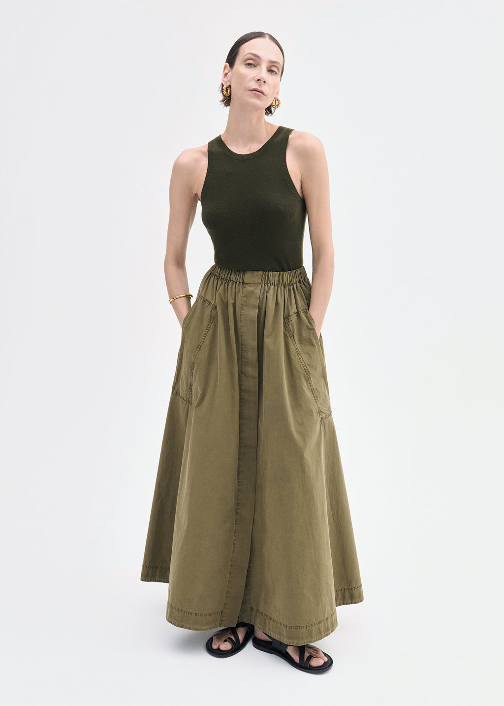Parachute Skirt in Cotton Twill - Olive - CO