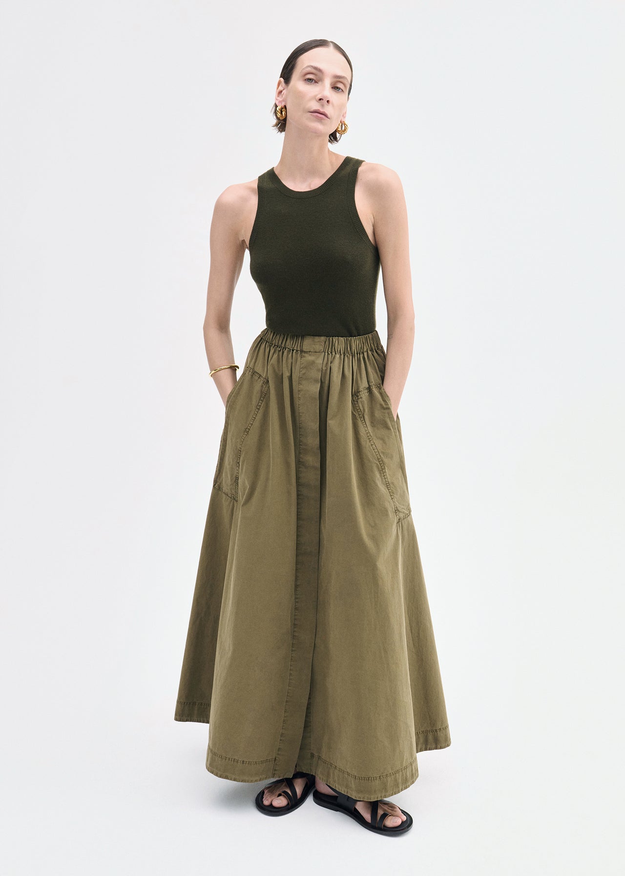 Parachute Skirt in Cotton Twill - Olive - CO