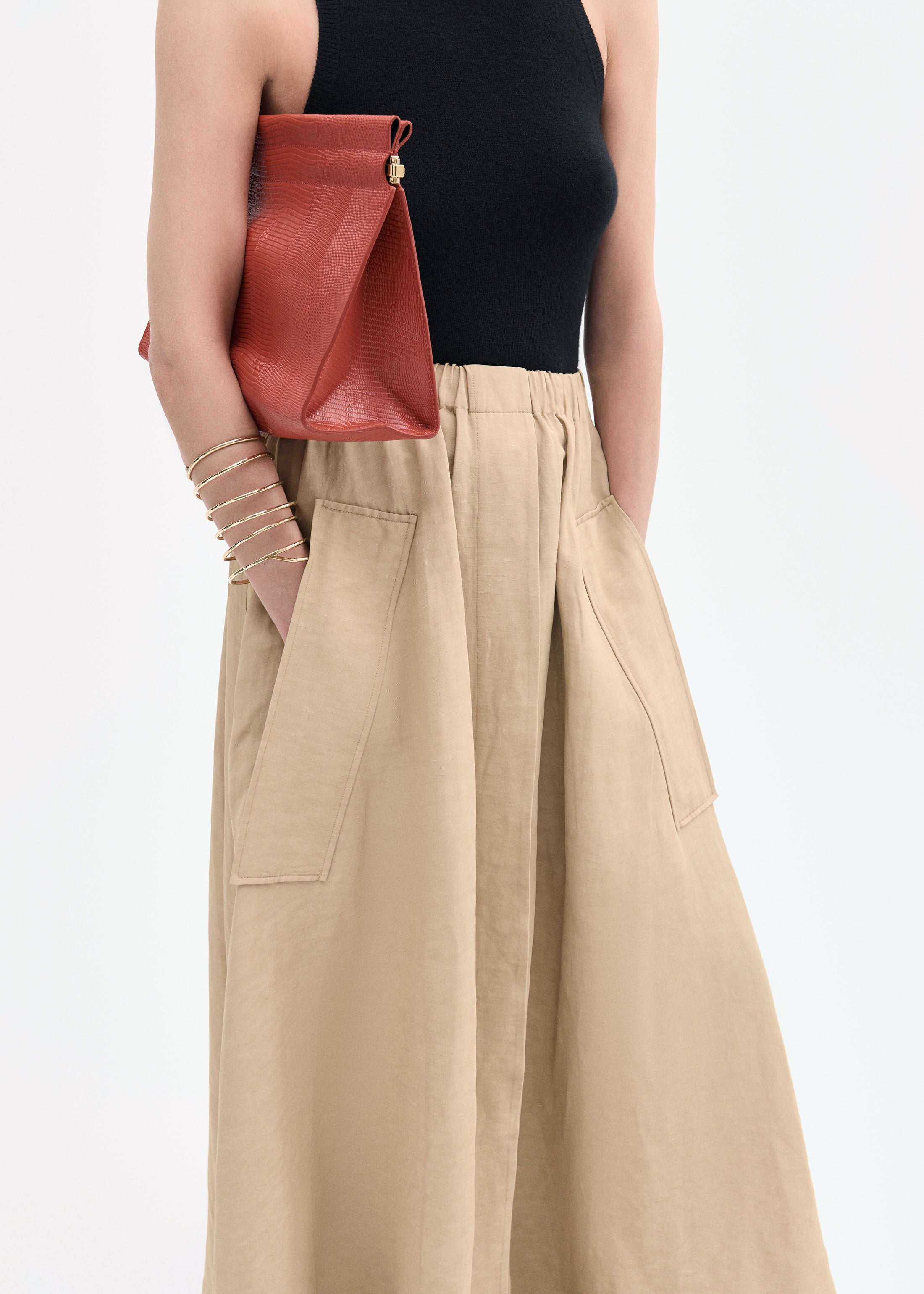 Parachute Skirt in Viscose Linen  - Camel