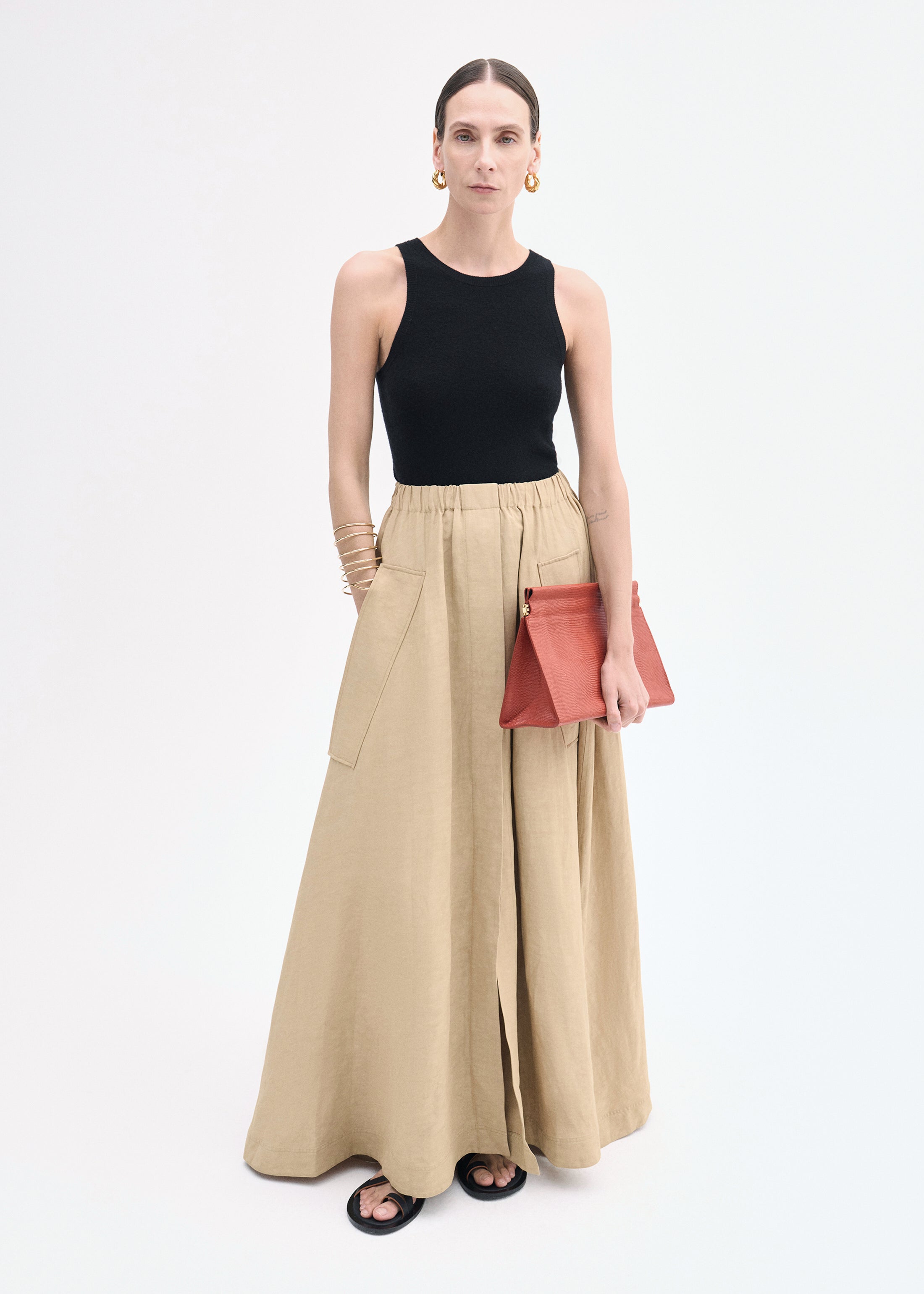 Parachute Skirt in Viscose Linen  - Camel
