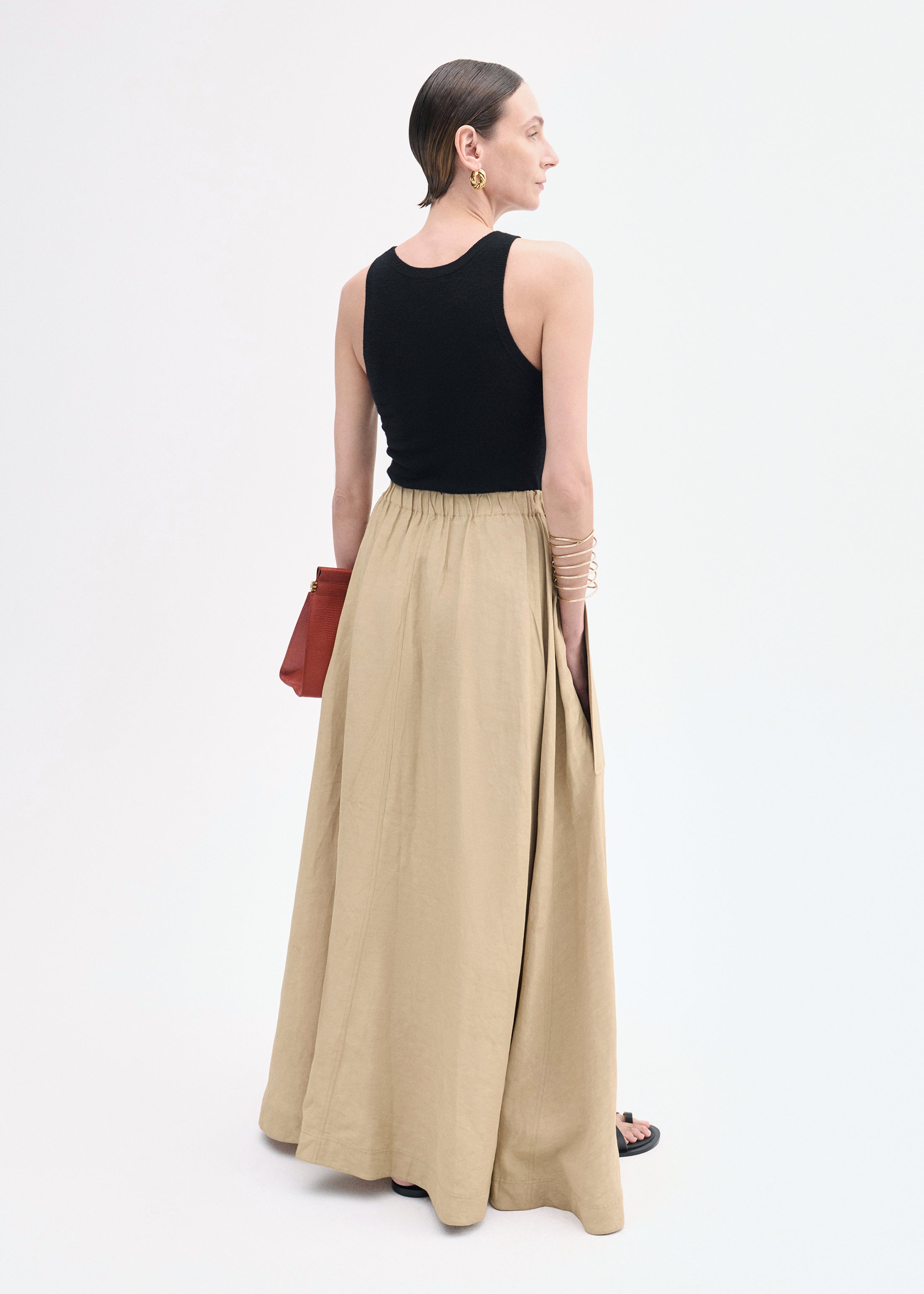 Parachute Skirt in Viscose Linen  - Camel