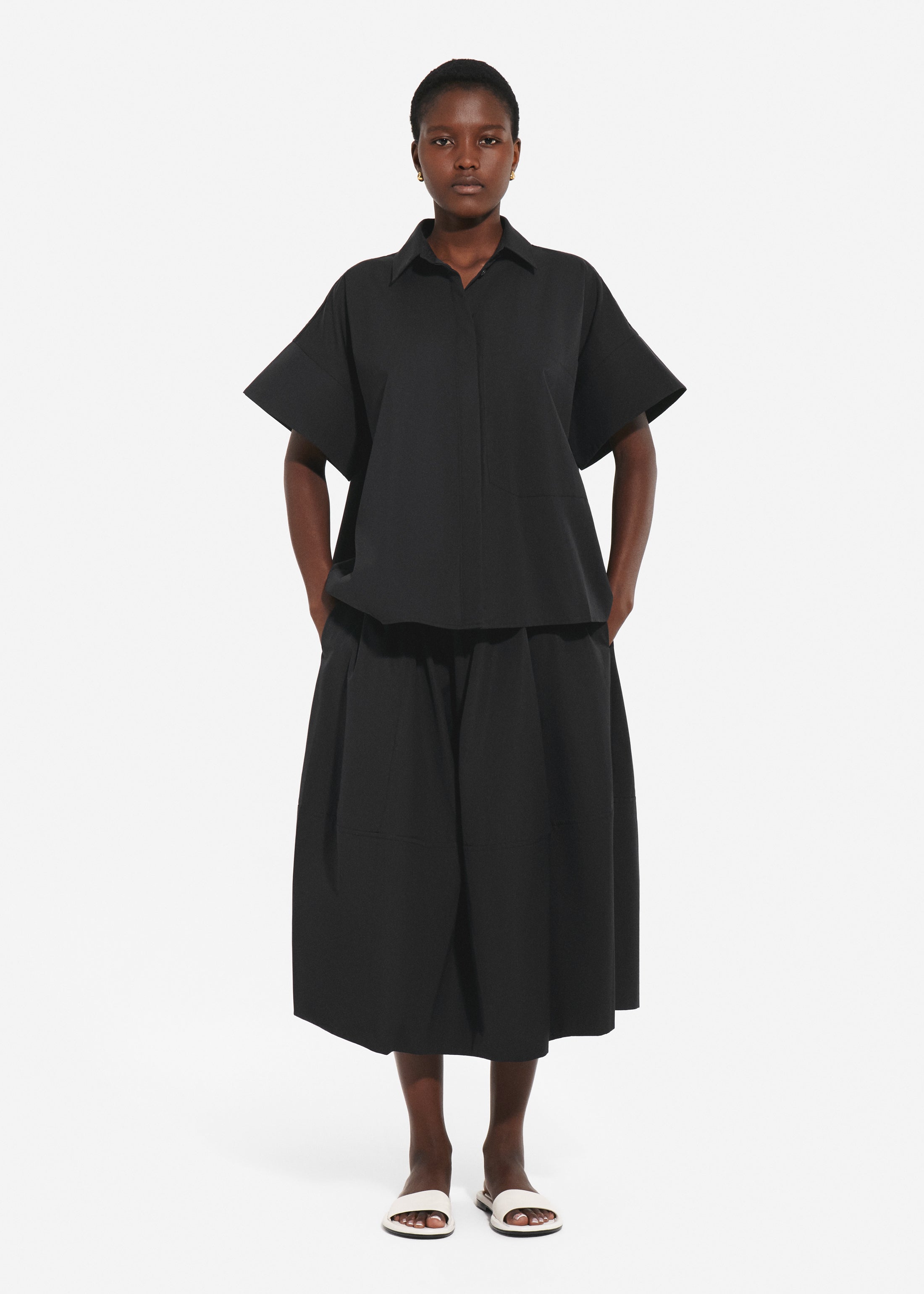 Full Skirt in Cotton Poplin - Black
