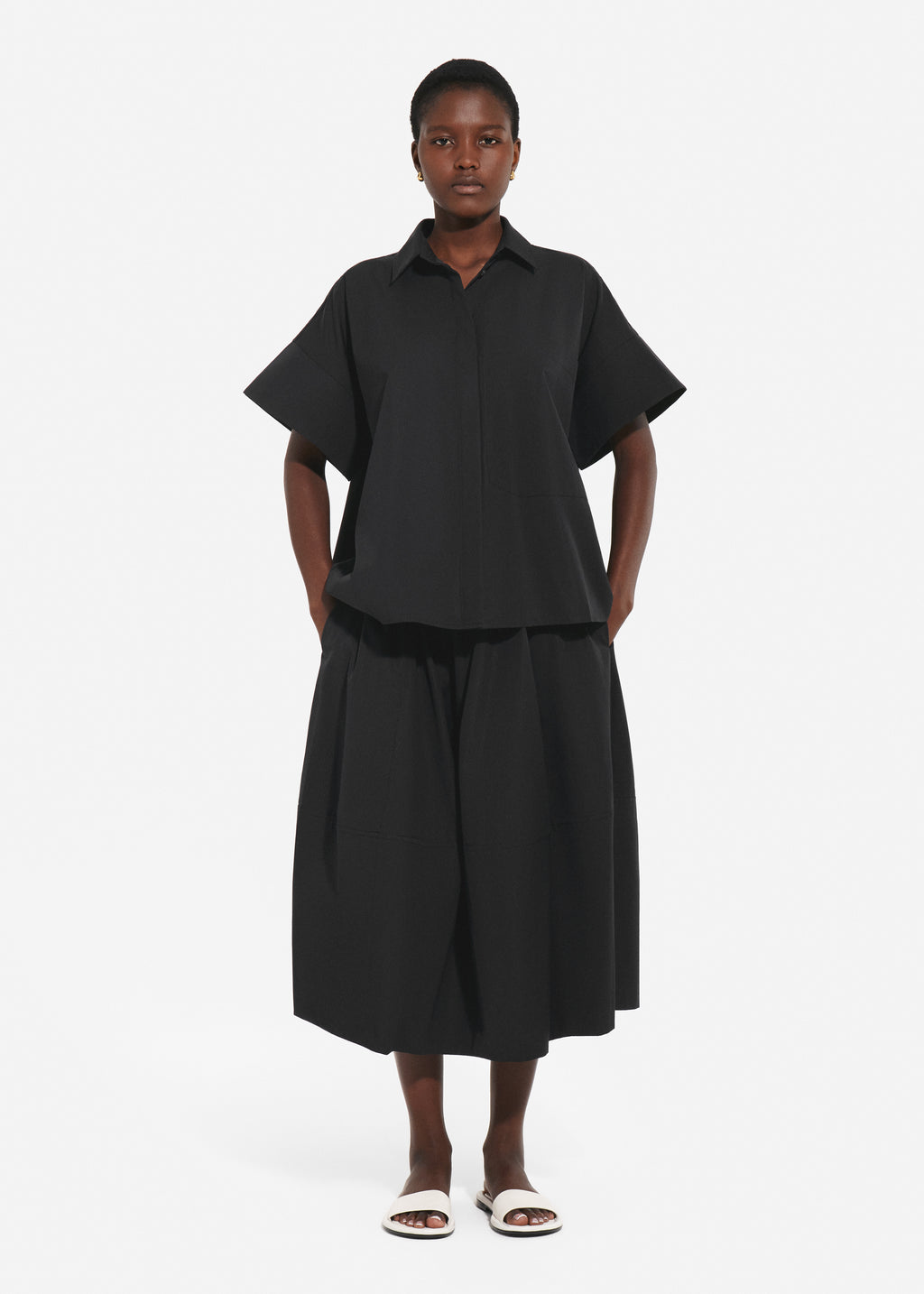 Full Skirt in Cotton Poplin - Black - CO