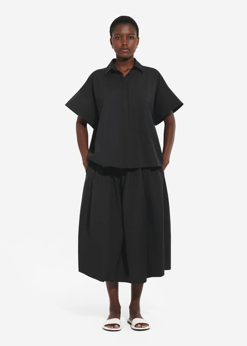 Full Skirt in Cotton Poplin - Black, image 1 of 4