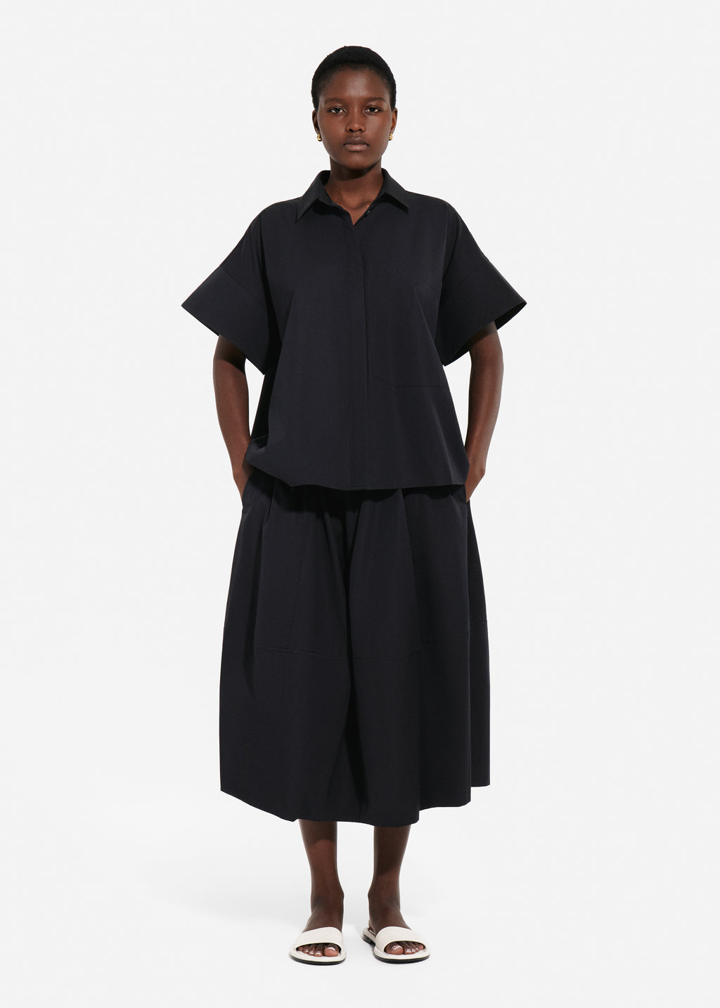 Full Skirt in Cotton Poplin - Black - CO